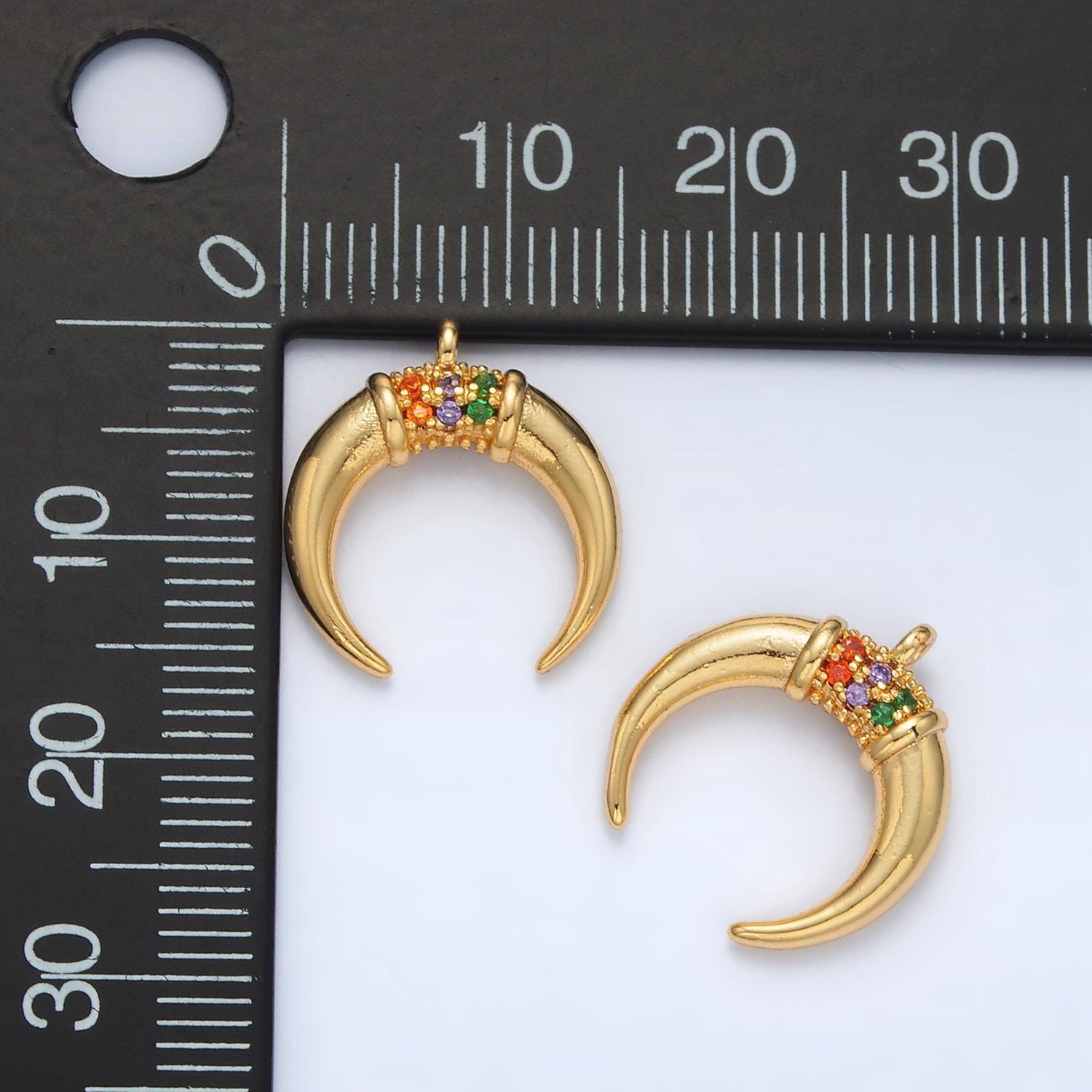 Tiny Crescent Moon Mini Horn Charm Upside Down Tusk Moon Bohemian Boho C Shape Curve in Gold Plated N717