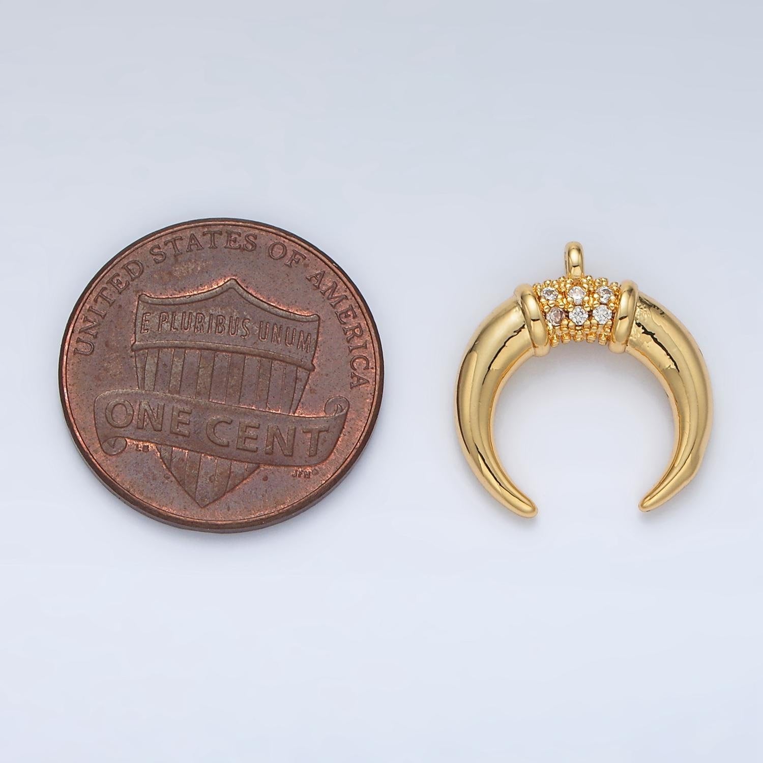 Tiny Crescent Moon Mini Horn Charm Upside Down Tusk Moon Bohemian Boho C Shape Curve in Gold Plated N717