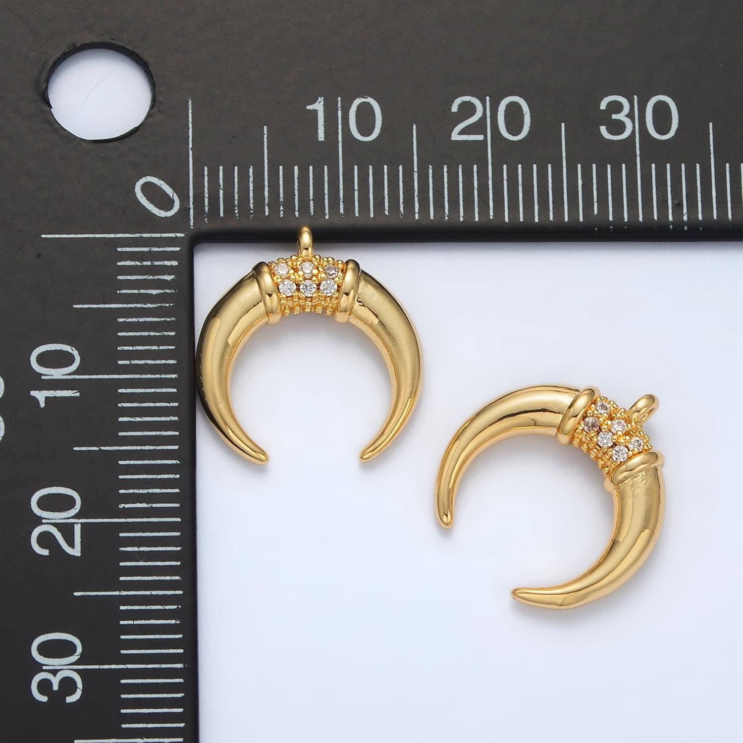 Tiny Crescent Moon Mini Horn Charm Upside Down Tusk Moon Bohemian Boho C Shape Curve in Gold Plated N717