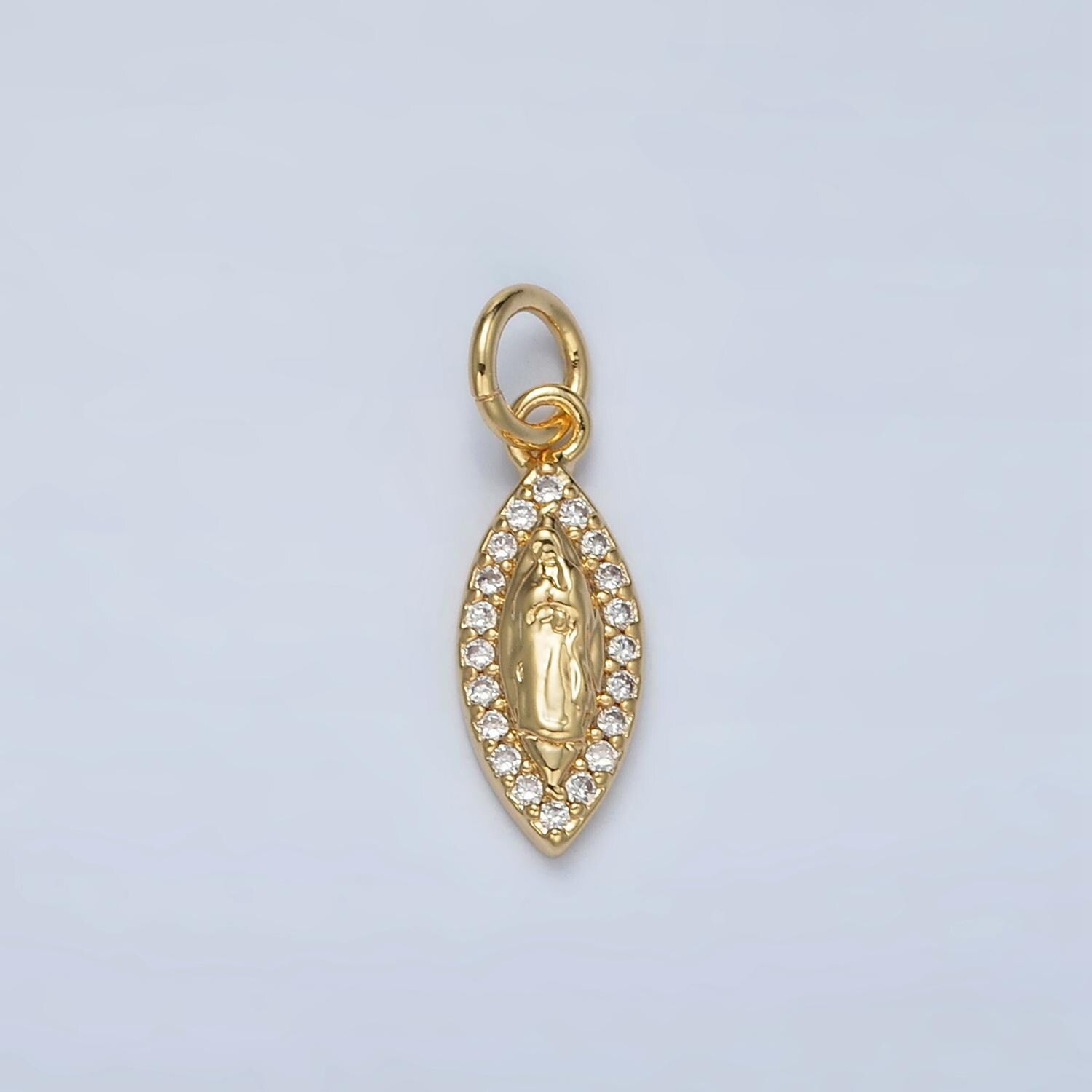 Mini 24K Gold Filled Virgin Mary Charm Lady Guadalupe Pendant Religious Marquise Eye Charm For DIY Jewelry Making M828