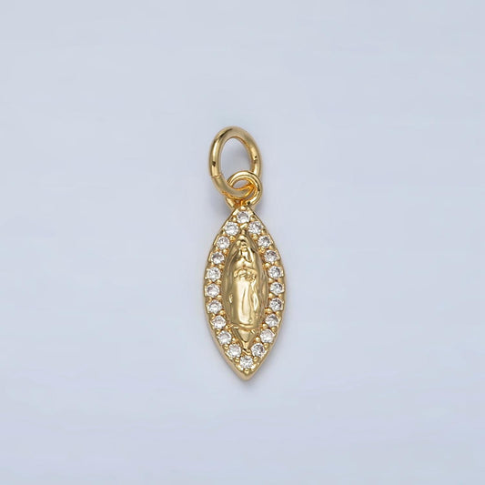 Mini 24K Gold Filled Virgin Mary Charm Lady Guadalupe Pendant Religious Marquise Eye Charm For DIY Jewelry Making M828
