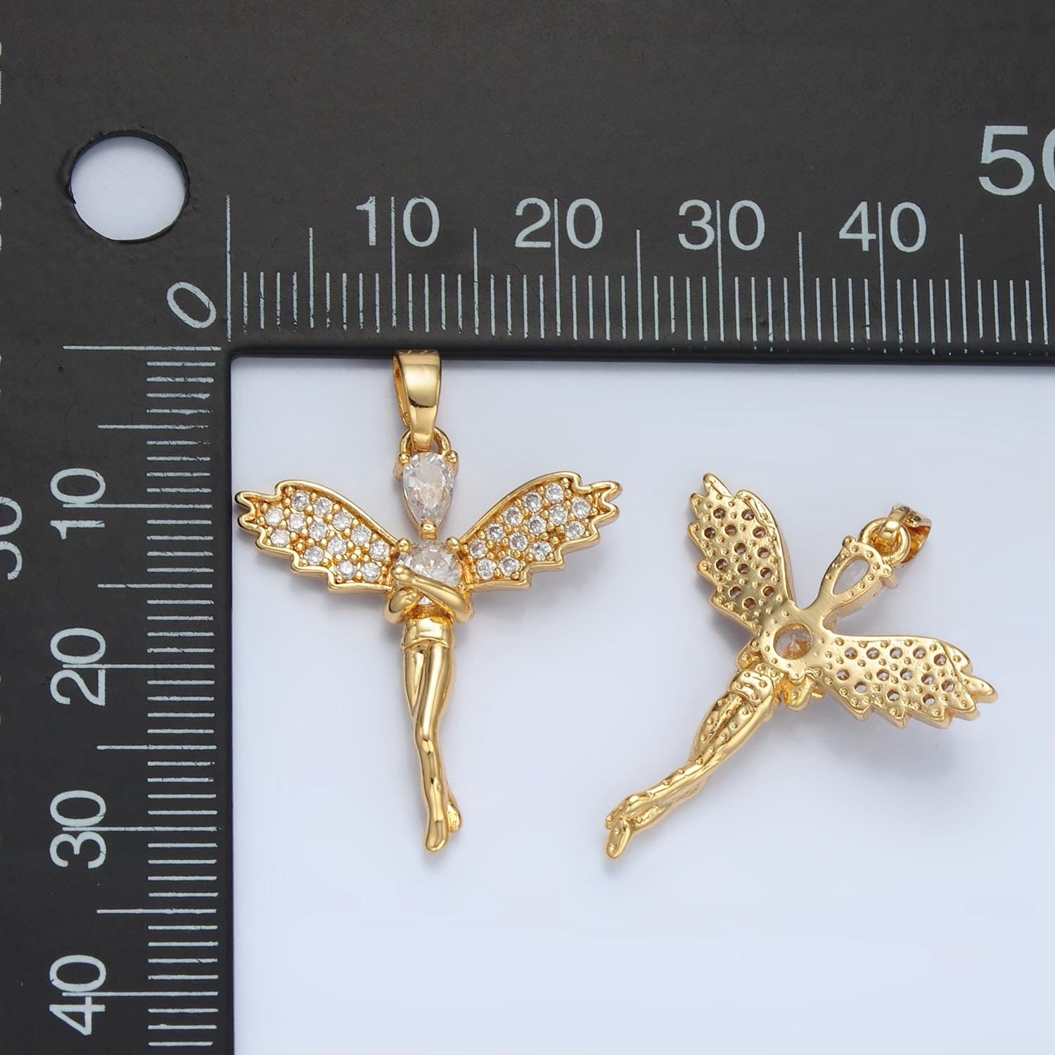 24k Gold Filled Cubic Angel charms Gold Wing Charm Celestial Jewelry Making Supply AA939