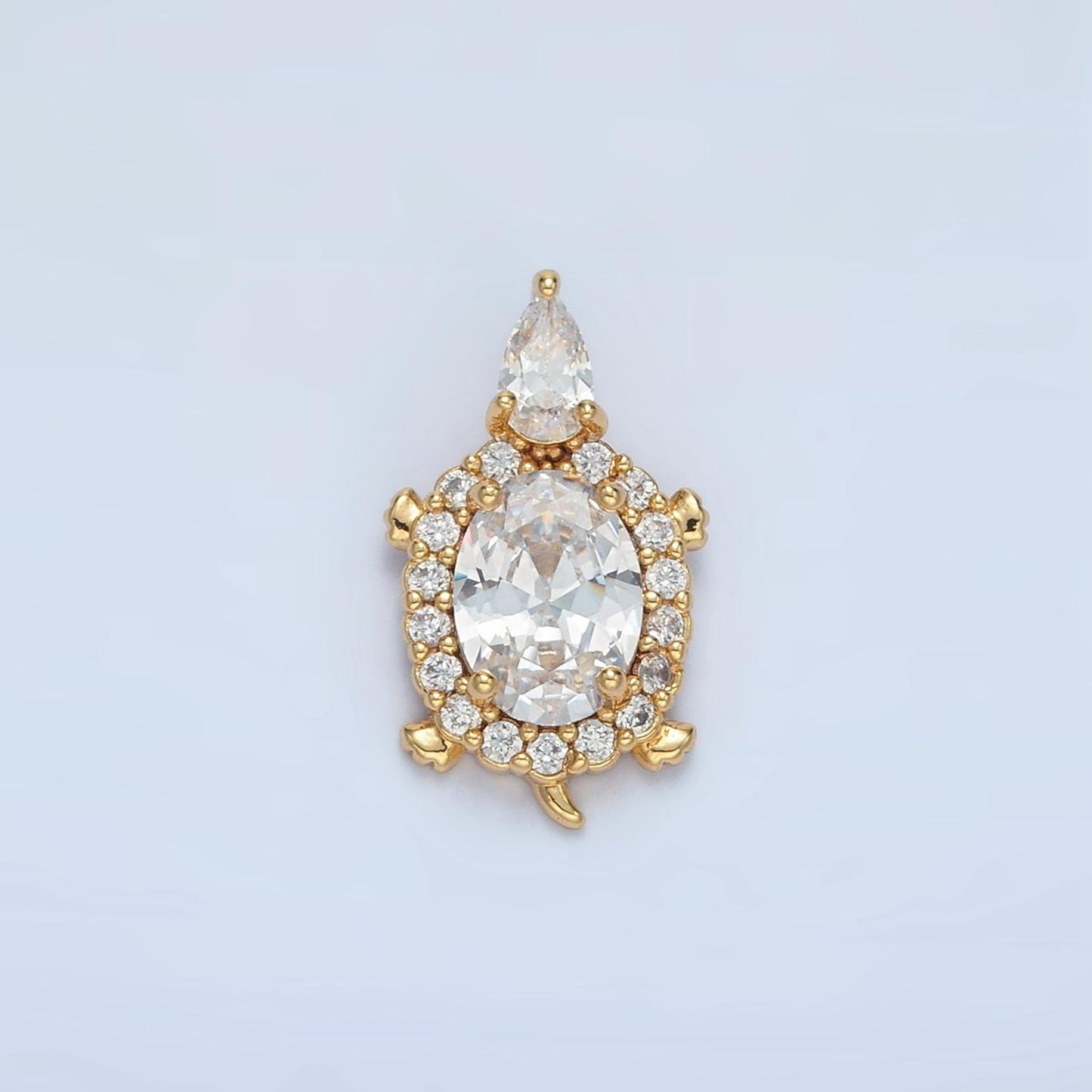 24K Gold Filled Clear Oval CZ Turtle Animal Add-On Charm | AA859