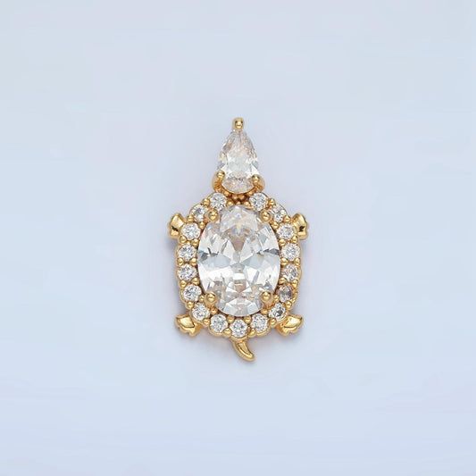 24K Gold Filled Clear Oval CZ Turtle Animal Add-On Charm | AA859