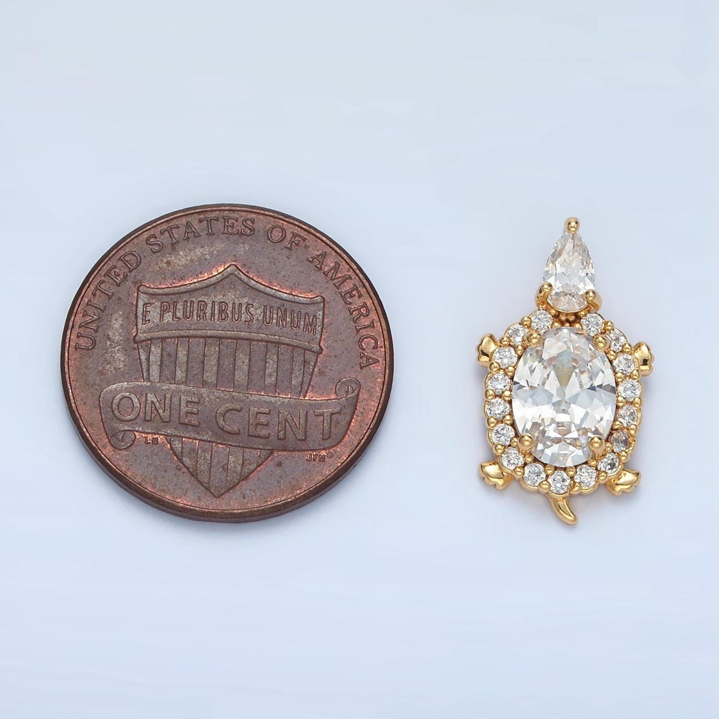 24K Gold Filled Clear Oval CZ Turtle Animal Add-On Charm | AA859