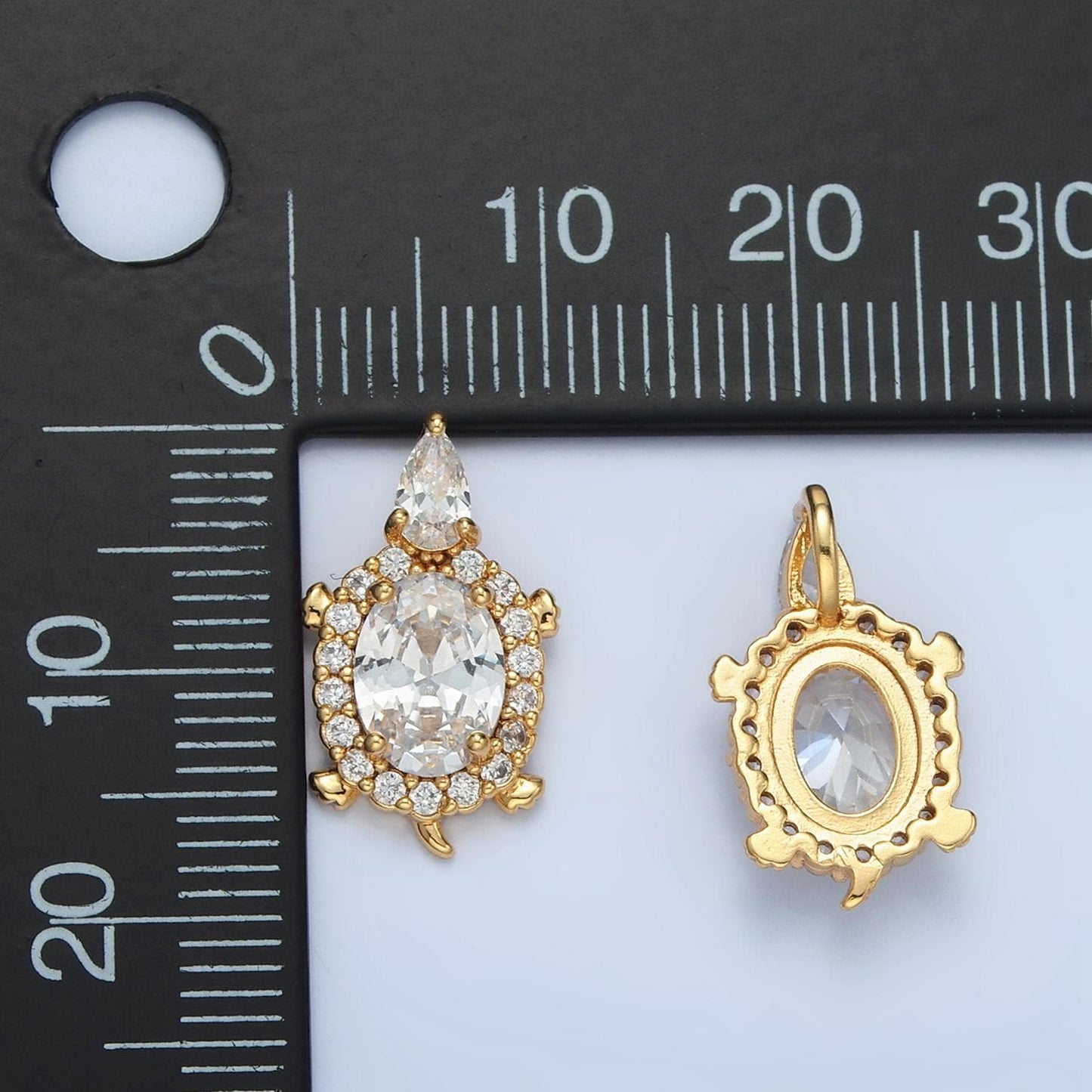 24K Gold Filled Clear Oval CZ Turtle Animal Add-On Charm | AA859