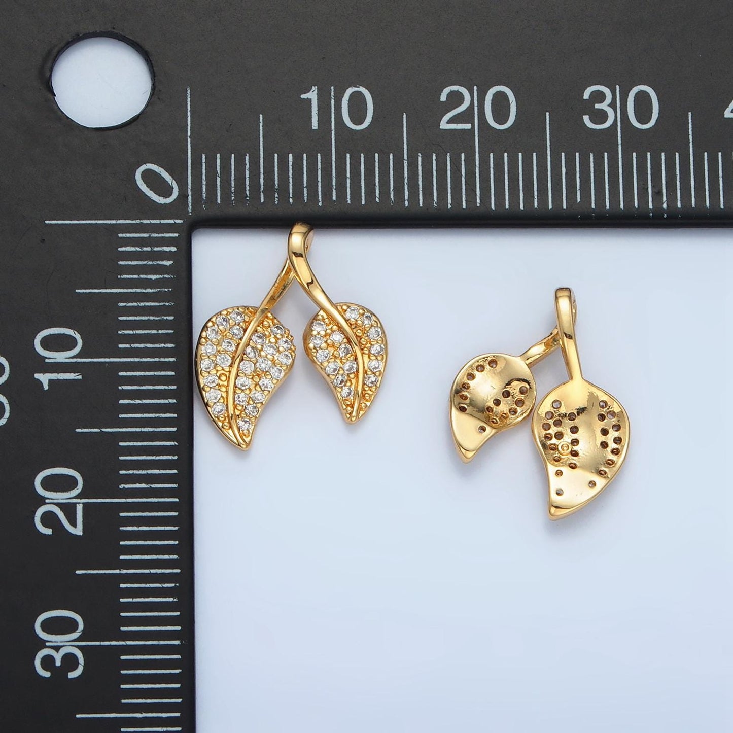 Mini CZ Gold Filled Leaf Charm, Earring, Necklace, Bracelet, Jewelry Pendant Charms AA860