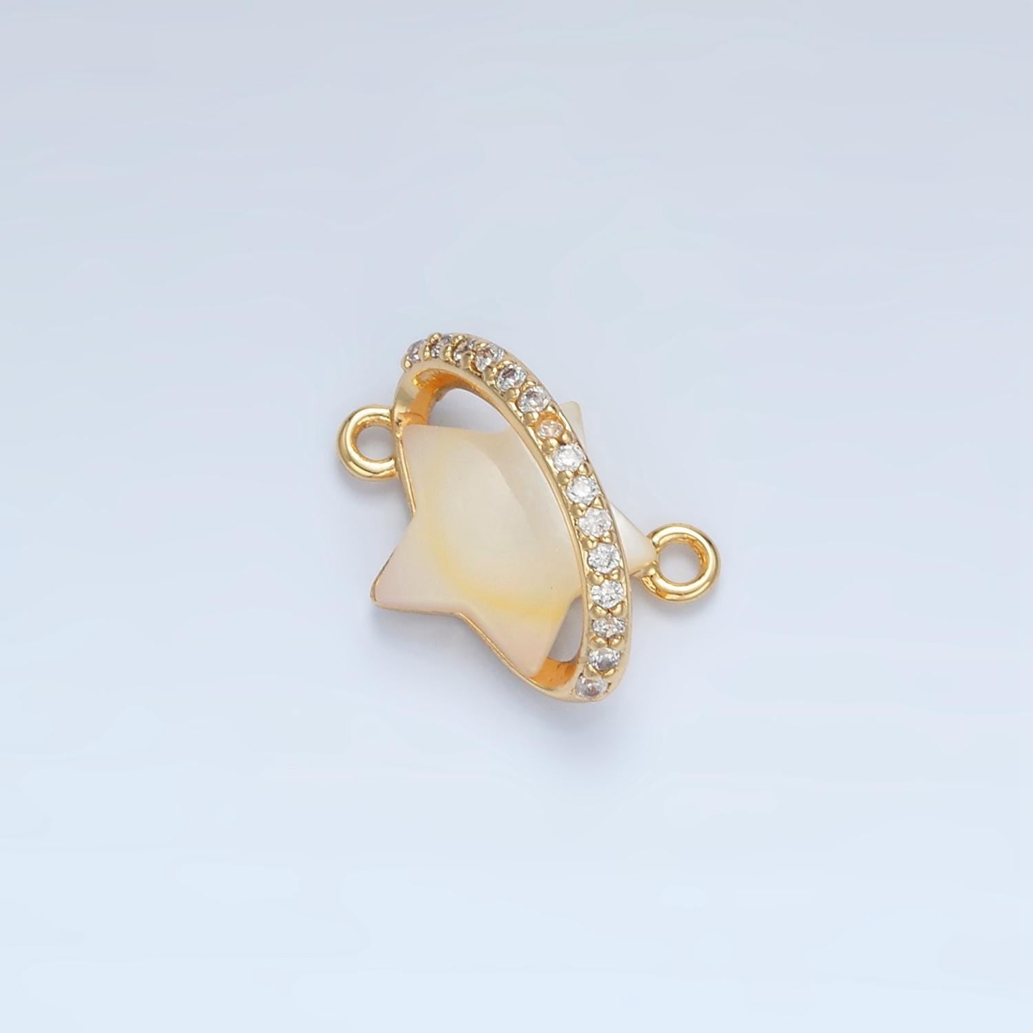 Dainty North Star Balloon Charm Connector, 24K Gold Filled Pearl Star Minimalist Bright Polaris CZ Link Connector for Bracelet Necklace G498