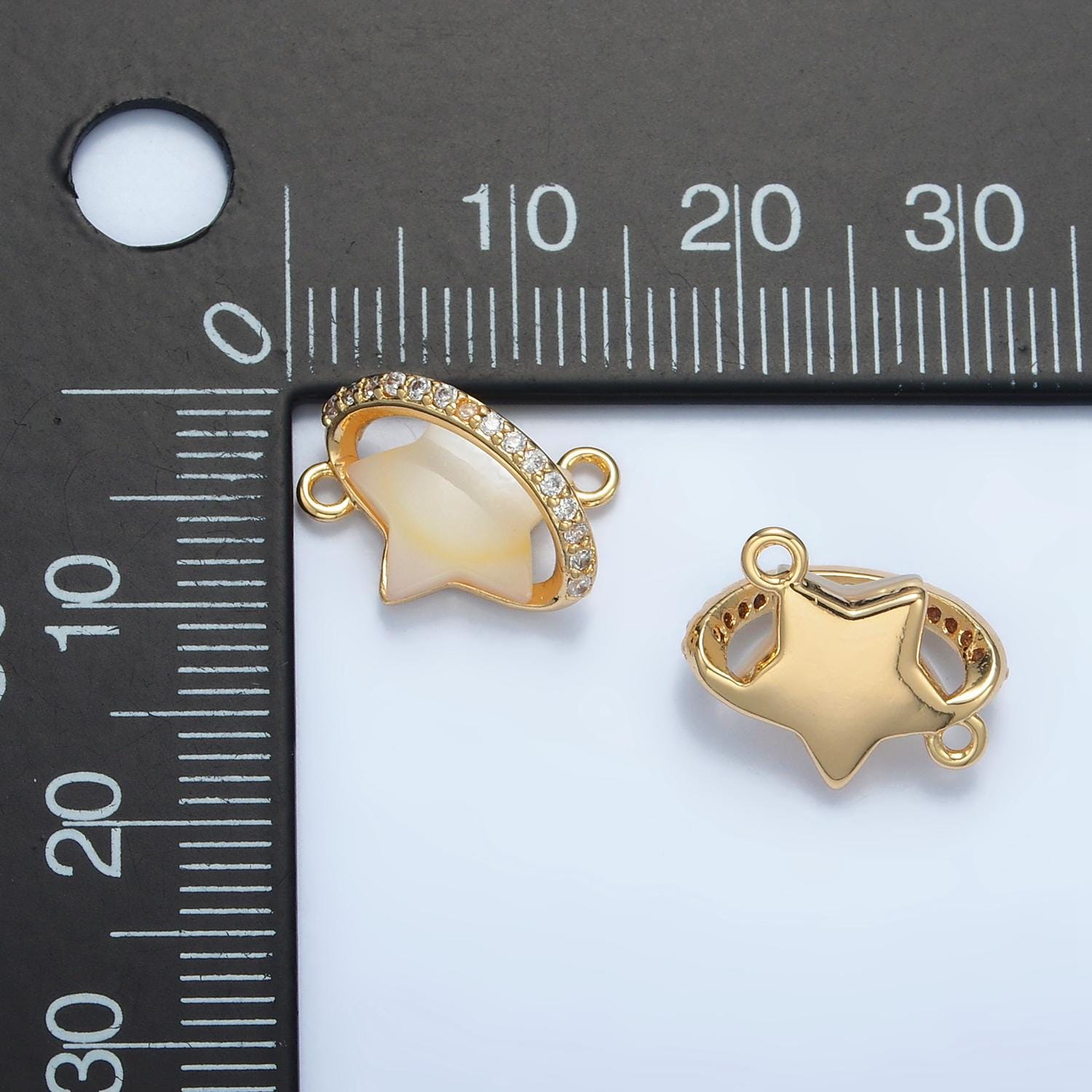 Dainty North Star Balloon Charm Connector, 24K Gold Filled Pearl Star Minimalist Bright Polaris CZ Link Connector for Bracelet Necklace G498