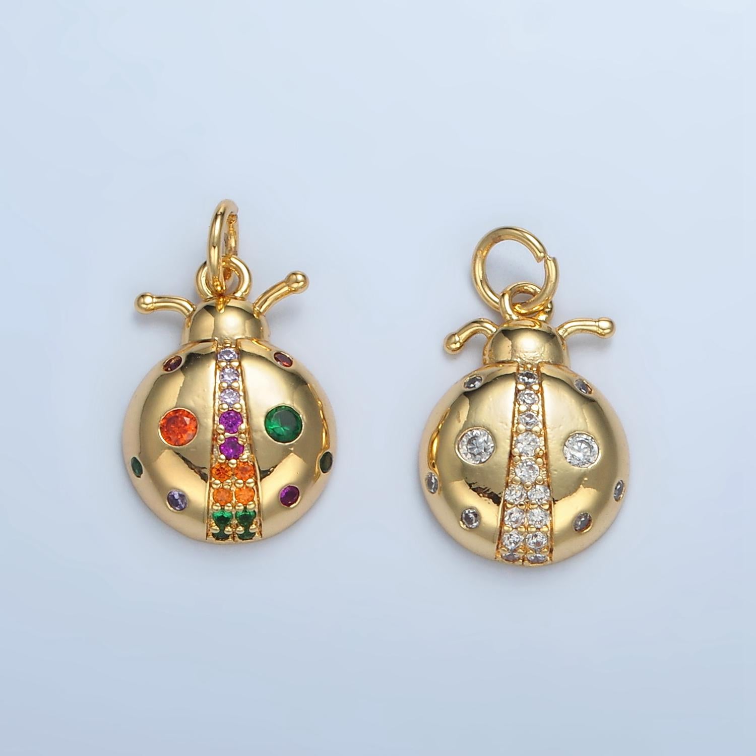 24K Gold Filled Clear & Multi-color CZ Ladybug Insect Bug Charm | E-179