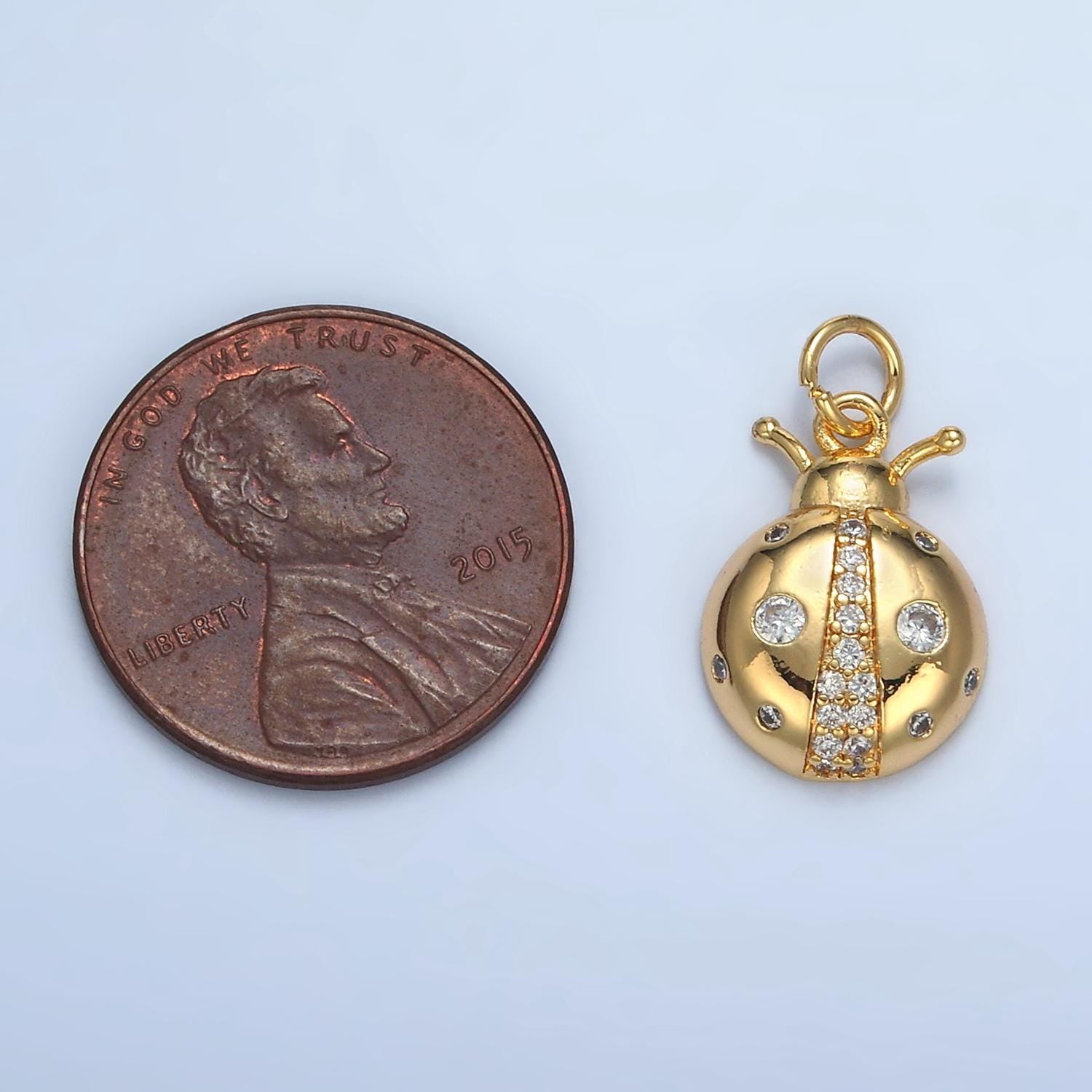24K Gold Filled Clear & Multi-color CZ Ladybug Insect Bug Charm | E-179