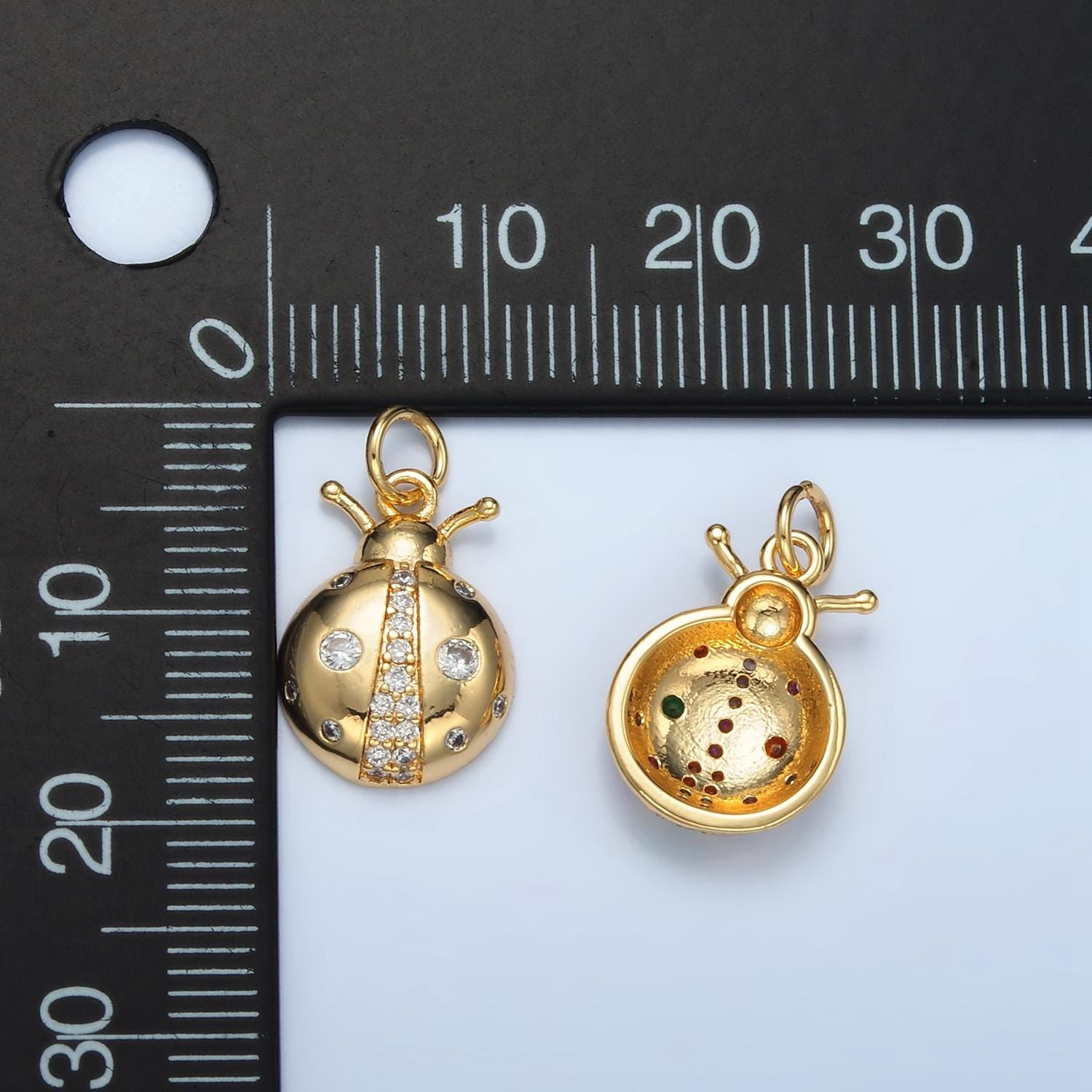 24K Gold Filled Clear & Multi-color CZ Ladybug Insect Bug Charm | E-179