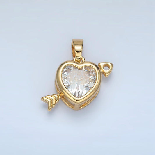 24K Gold Filled Clear Heart w/ Arrow Through Pendant | I-695
