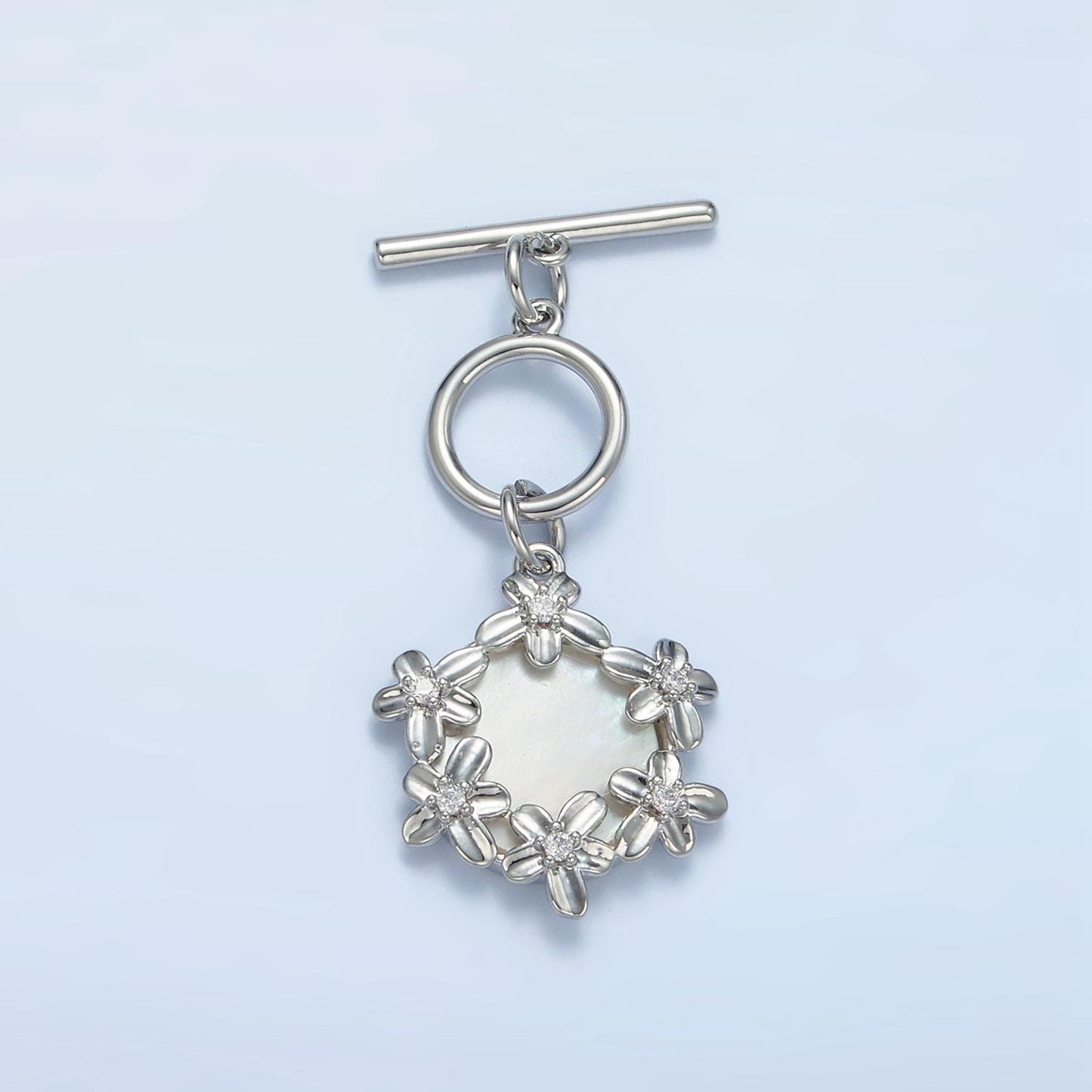 Shell Pearl Flower Toggle Clasp 24K Gold Filled Finding in Gold & Silver | Z-945