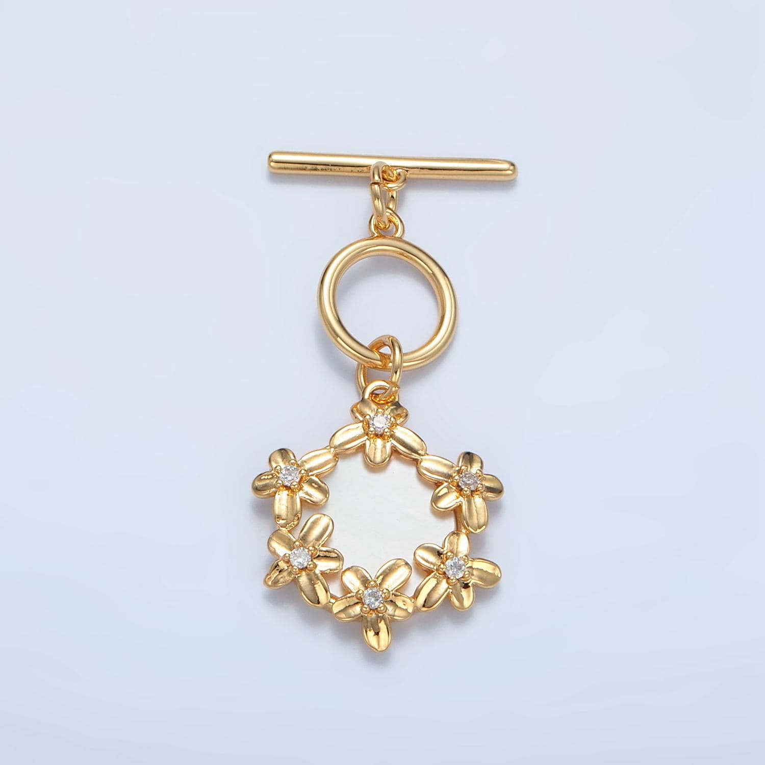 Shell Pearl Flower Toggle Clasp 24K Gold Filled Finding in Gold & Silver | Z-945