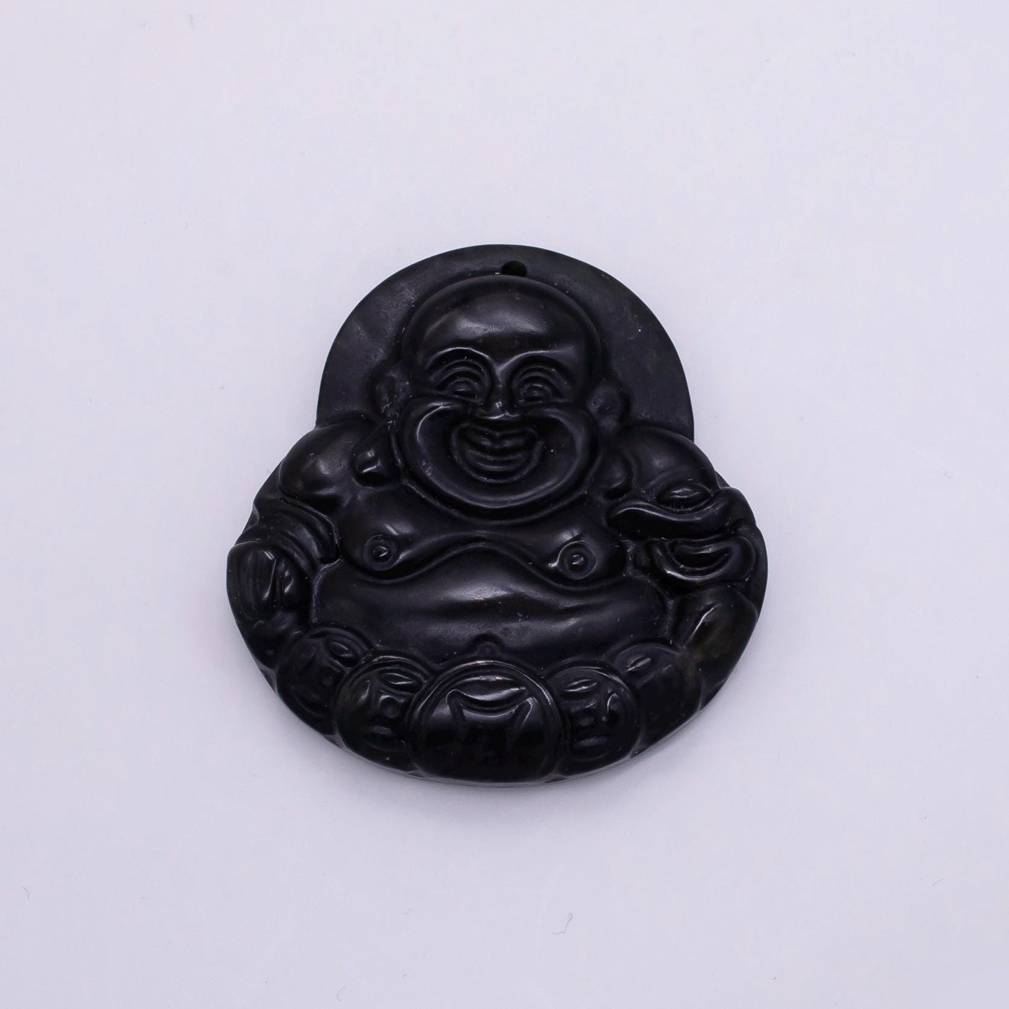 1pc Natural Black Onyx Carved Laughing Buddha Stone Pendant fit Buddhist jewelry making H357
