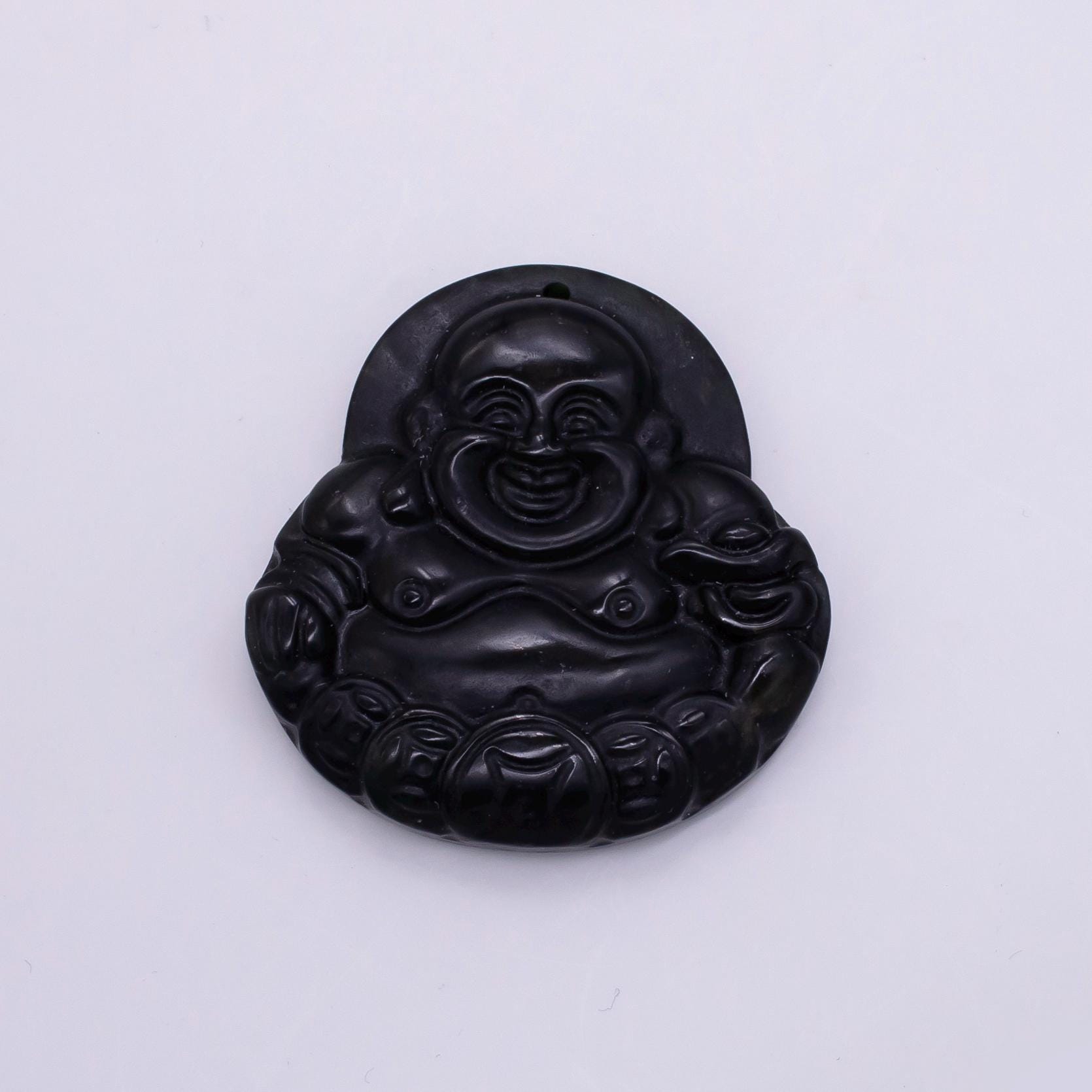 1pc Natural Black Onyx Carved Laughing Buddha Stone Pendant fit Buddhist jewelry making H357