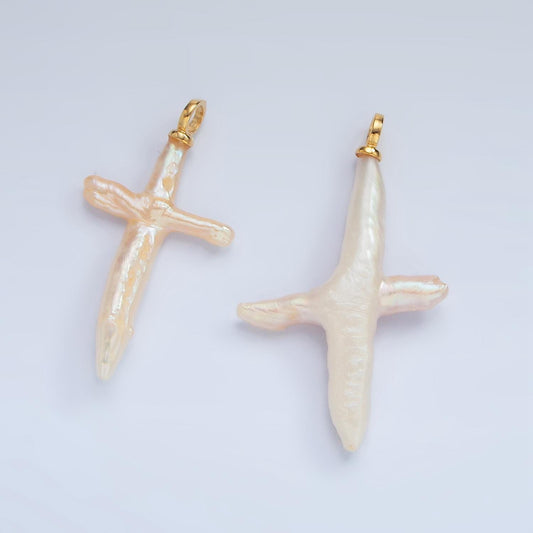 Gold White Cross Pearls Charm Gold Mauve Baroque Freshwater Pearls For Necklace Bracelet Earring Religious Jewelry Making Minimalist P1871