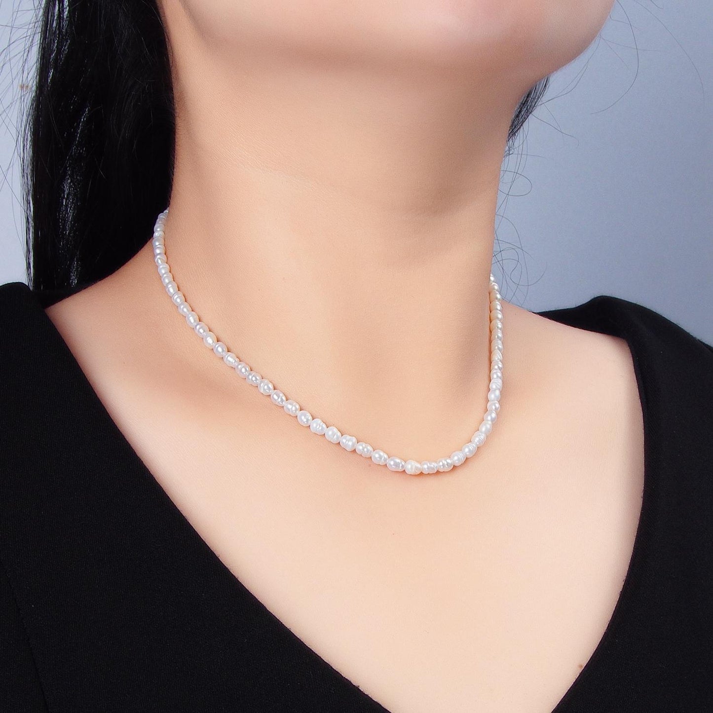 Handmade 3.9mm Natural Freshwater Pearl Choker Necklace 14.5 inch + 2 inch extender WA-2633