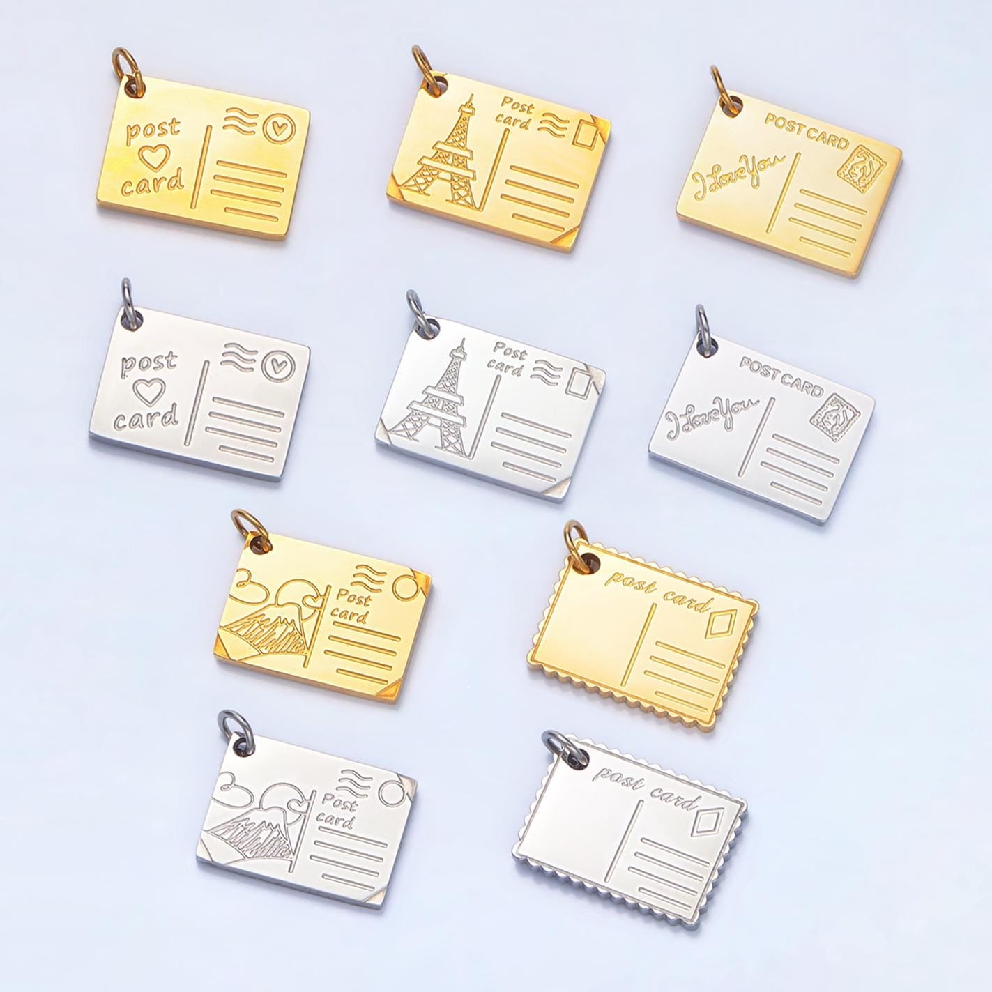 Limited Edition Stainless Steel Postcard Charm Paris Japan Travel Pendant | P-1262,P-1229,P-1248,P-1258,P-1259
