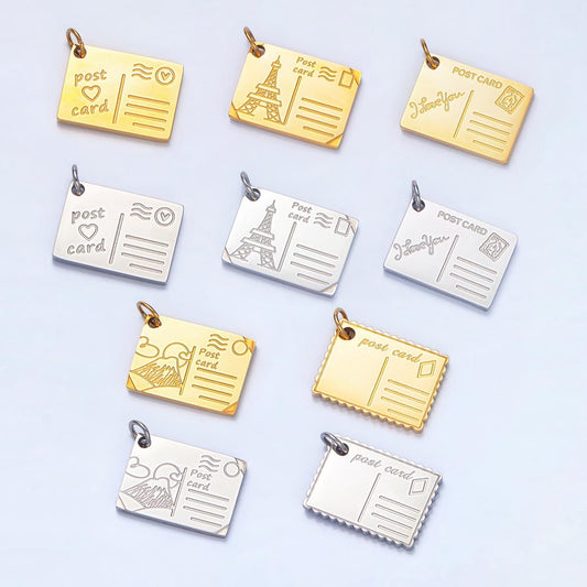 Limited Edition Stainless Steel Postcard Charm Paris Japan Travel Pendant | P-1262,P-1229,P-1248,P-1258,P-1259