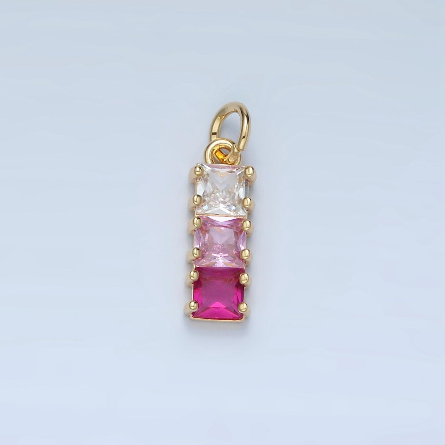 Mini Square Charm 14k Gold Filled Cluster Gradient CZ Colorful Geometric Charm Finding for Bracelet Necklace Earring Making AG898