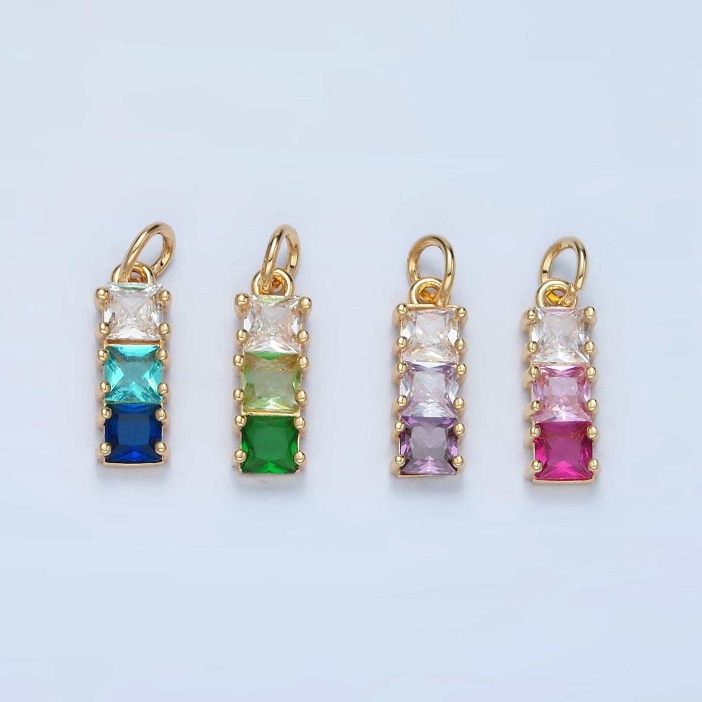 Mini Square Charm 14k Gold Filled Cluster Gradient CZ Colorful Geometric Charm Finding for Bracelet Necklace Earring Making AG898