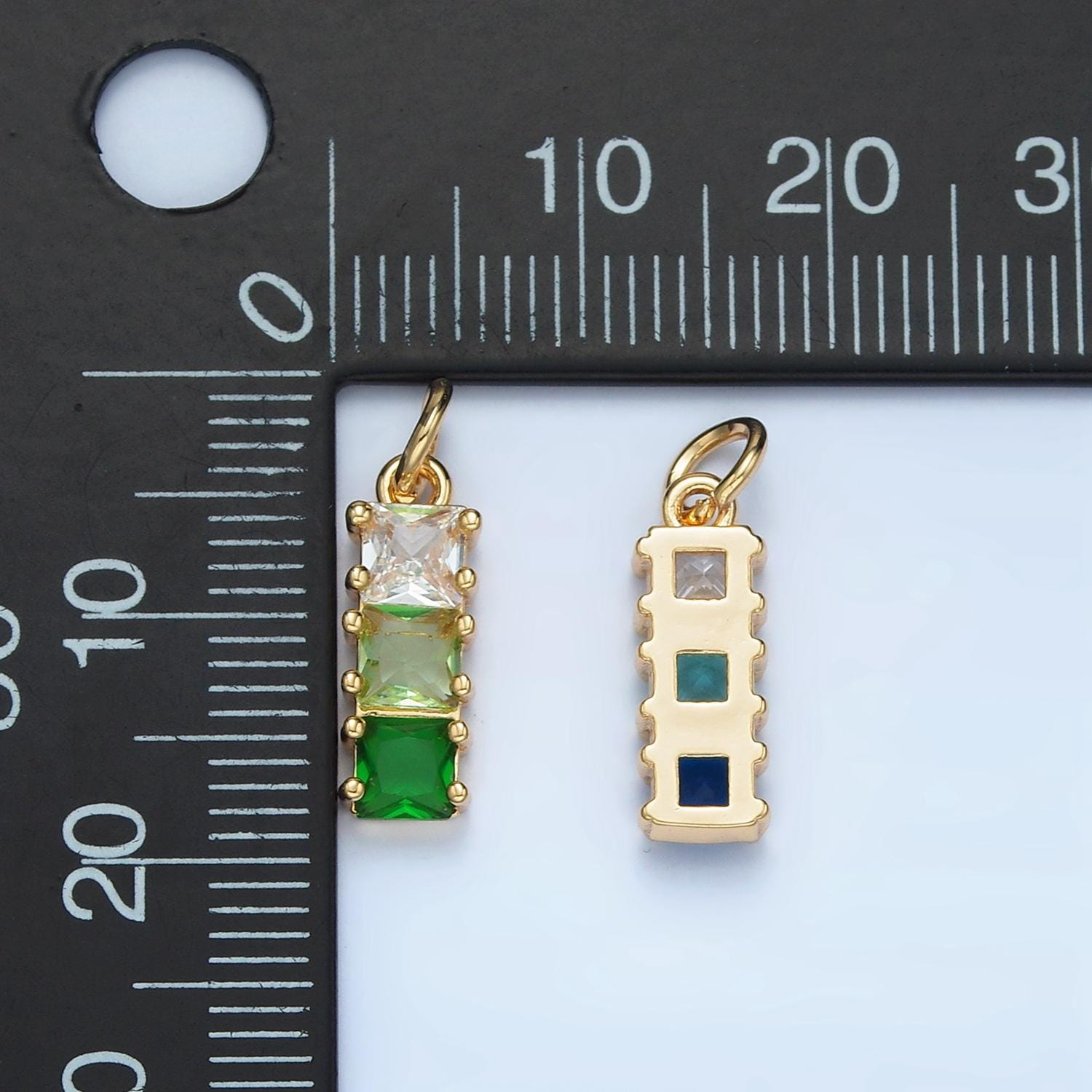 Mini Square Charm 14k Gold Filled Cluster Gradient CZ Colorful Geometric Charm Finding for Bracelet Necklace Earring Making AG898