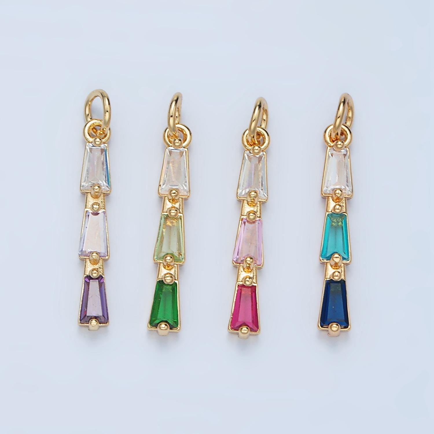Mini Baguette Charm 14k Gold Filled Cluster CZ Gradient Colorful Geometric Charm Finding for Bracelet Necklace Earring Making AG900