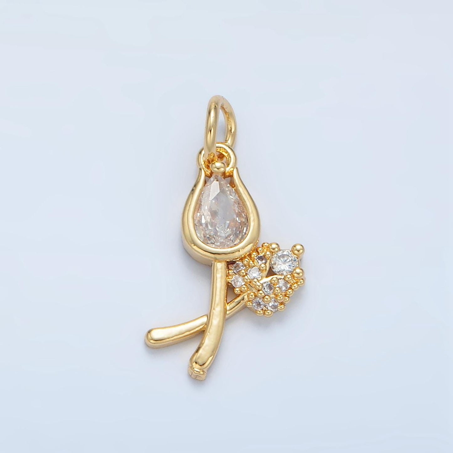 Clear CZ Tulip with Gyp Flower Mini 24K Gold Filled Floral Charm | X-294
