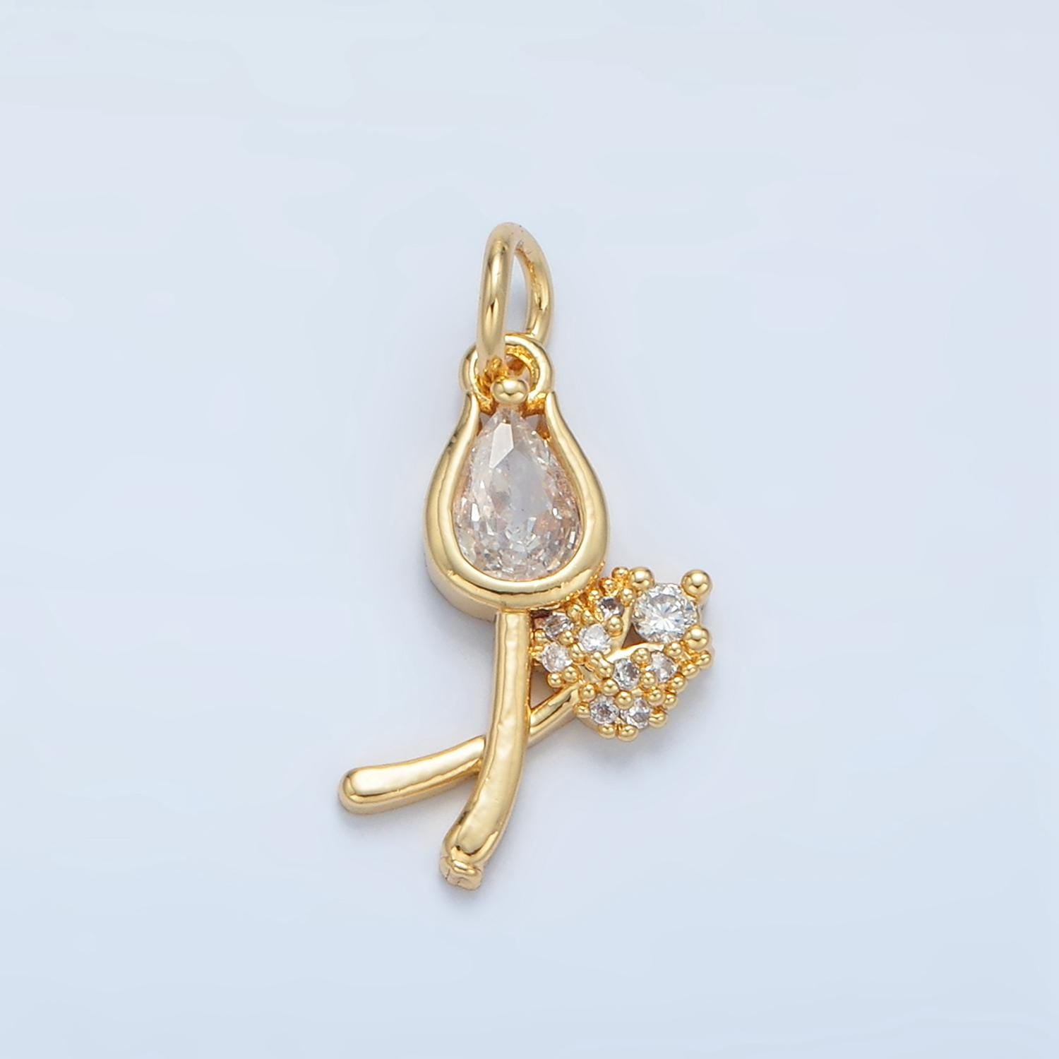 Clear CZ Tulip with Gyp Flower Mini 24K Gold Filled Floral Charm | X-294