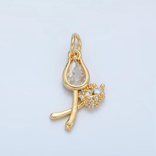 Clear CZ Tulip with Gyp Flower Mini 24K Gold Filled Floral Charm | X-294