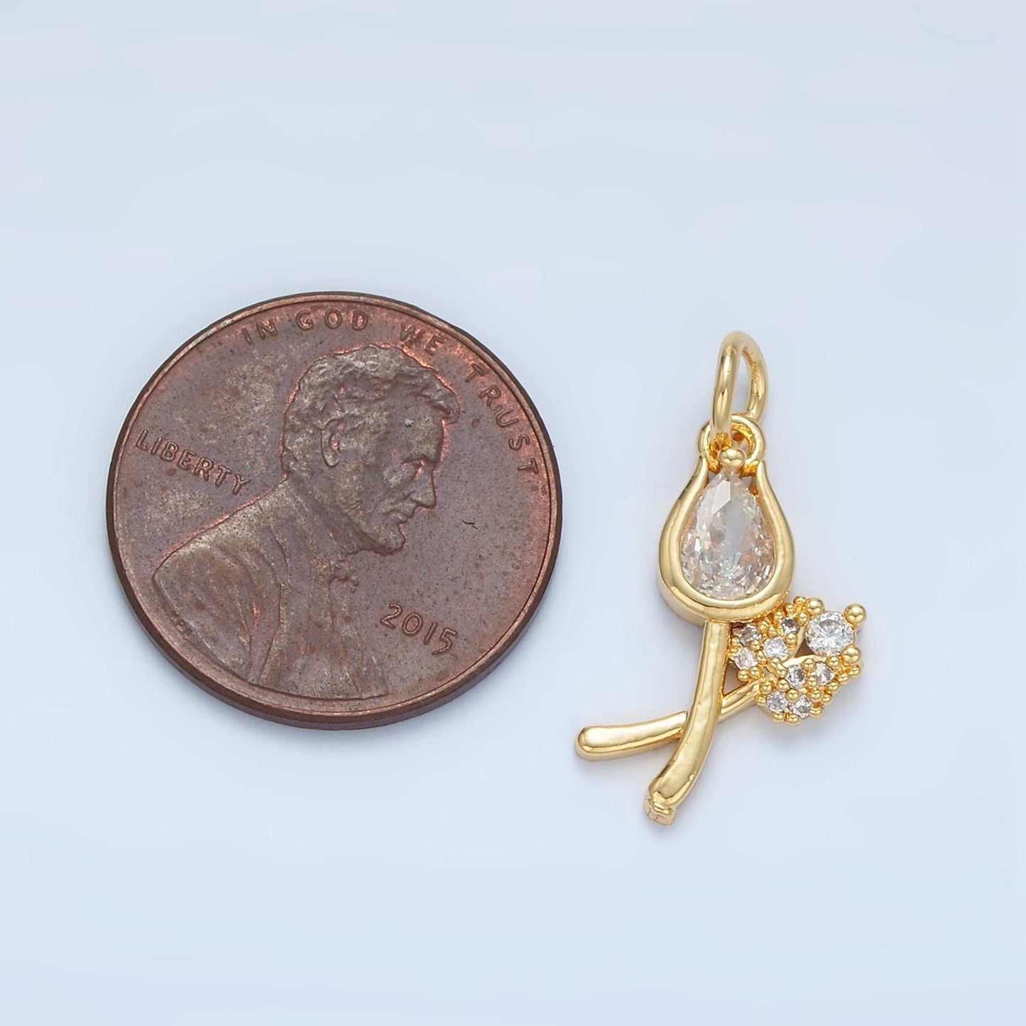 Clear CZ Tulip with Gyp Flower Mini 24K Gold Filled Floral Charm | X-294