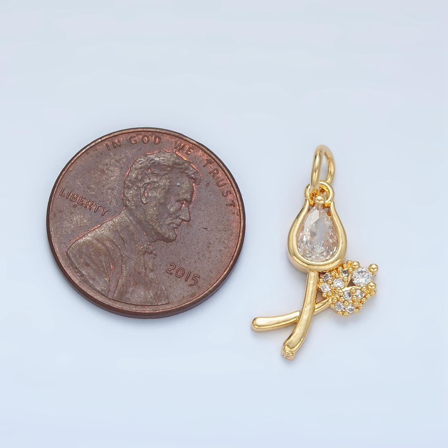 Clear CZ Tulip with Gyp Flower Mini 24K Gold Filled Floral Charm | X-294
