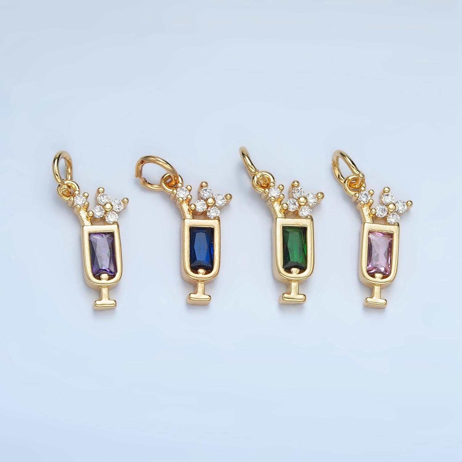 Colorful CZ Paradise Alcohol Drinks Gold Filled Food Charm | W-054 & W-067