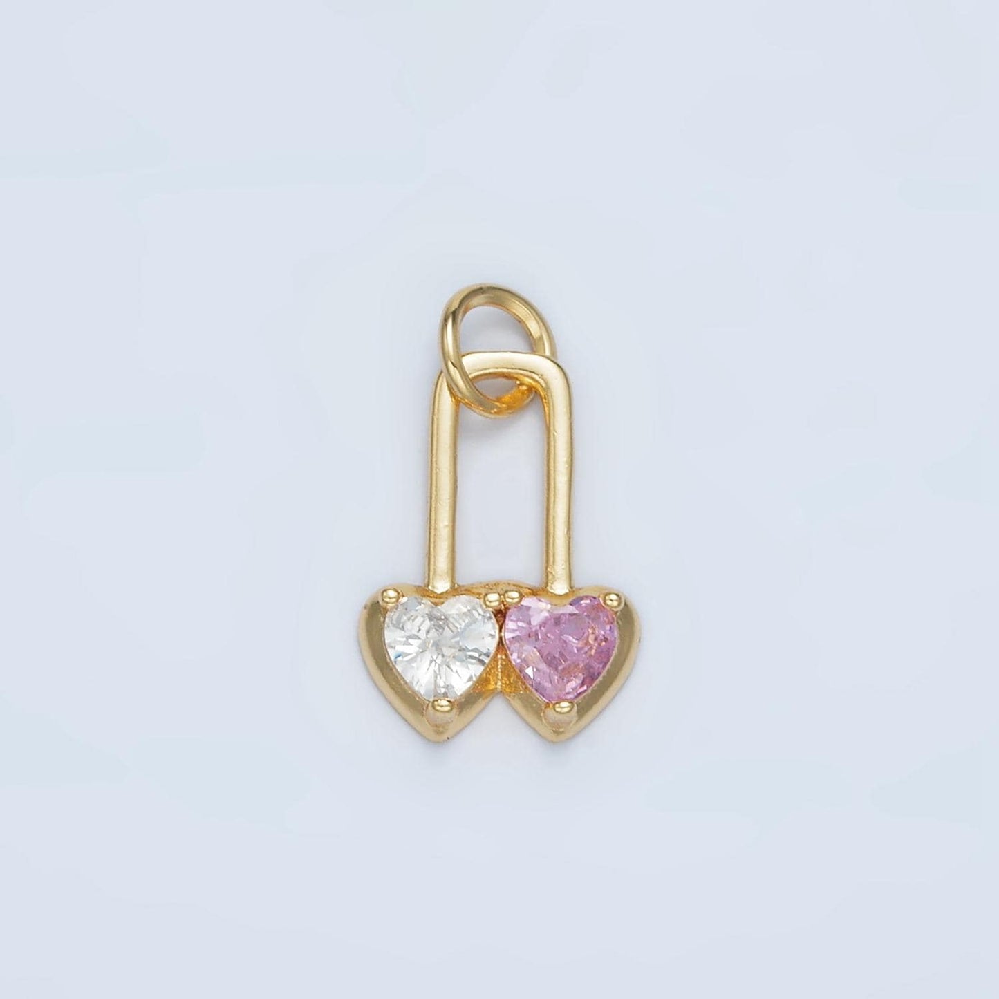 Double Color Heart Padlock Pink & Purple Gold Filled Pin Charm | W-183