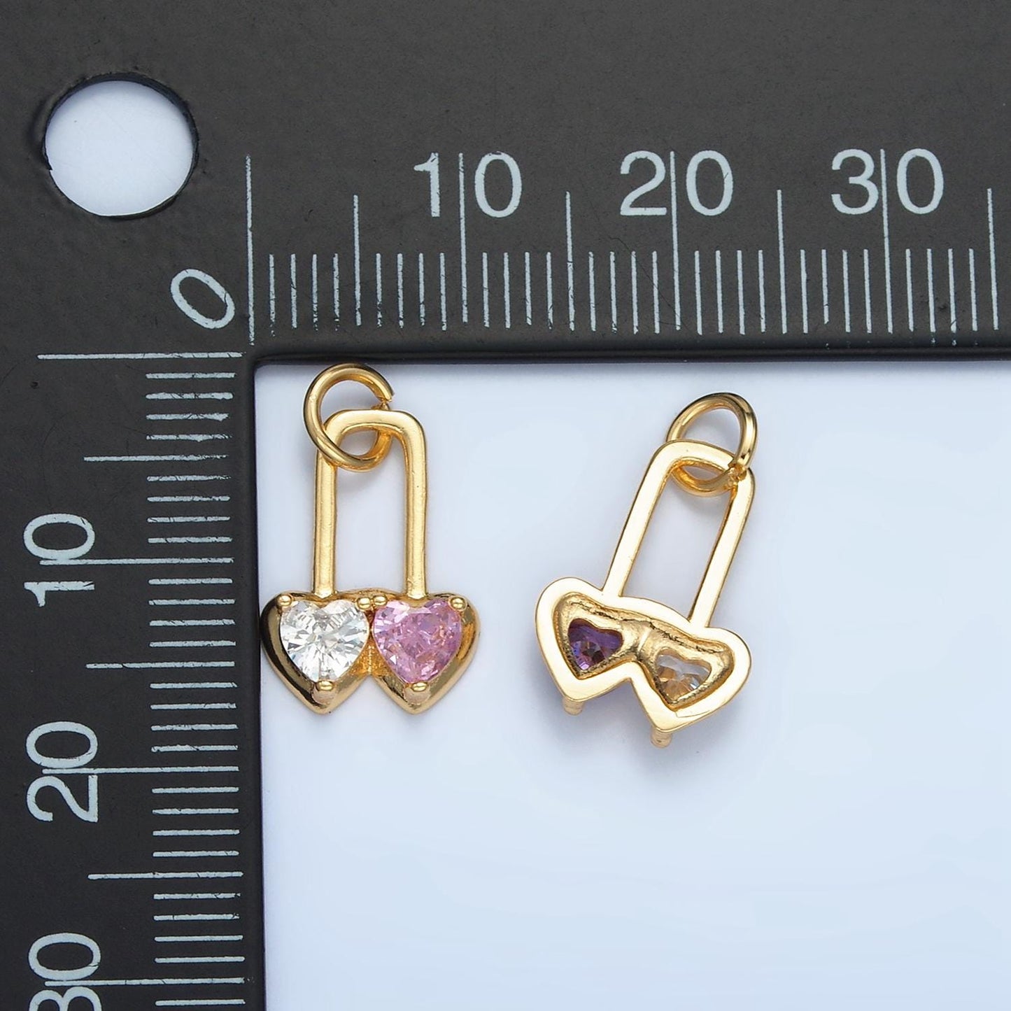 Double Color Heart Padlock Pink & Purple Gold Filled Pin Charm | W-183