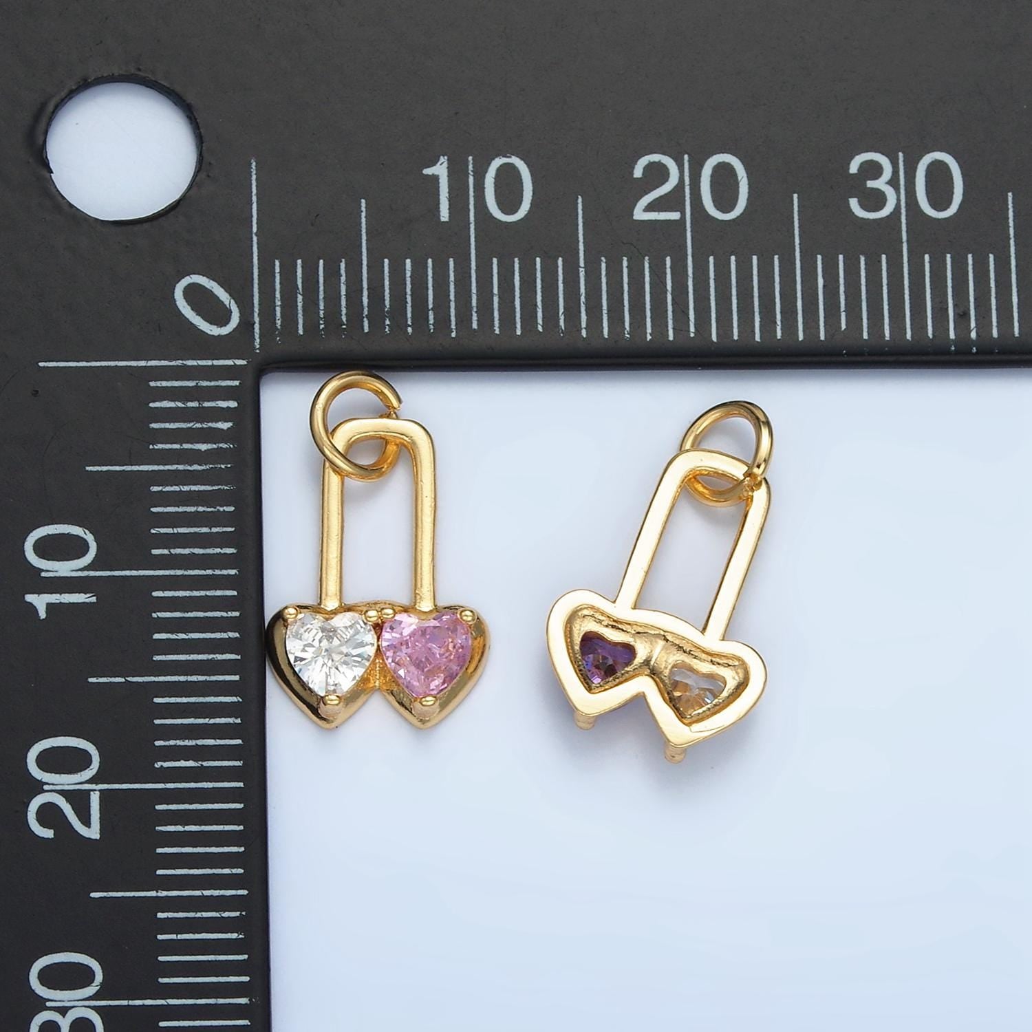 Double Color Heart Padlock Pink & Purple Gold Filled Pin Charm | W-183