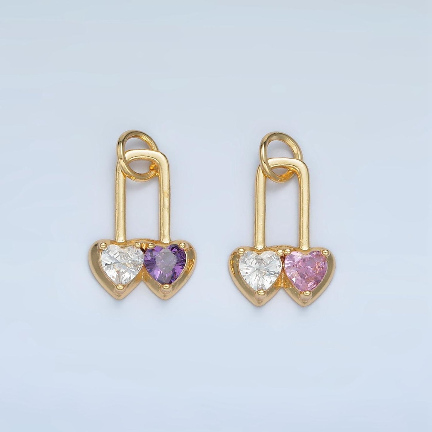 Double Color Heart Padlock Pink & Purple Gold Filled Pin Charm | W-183