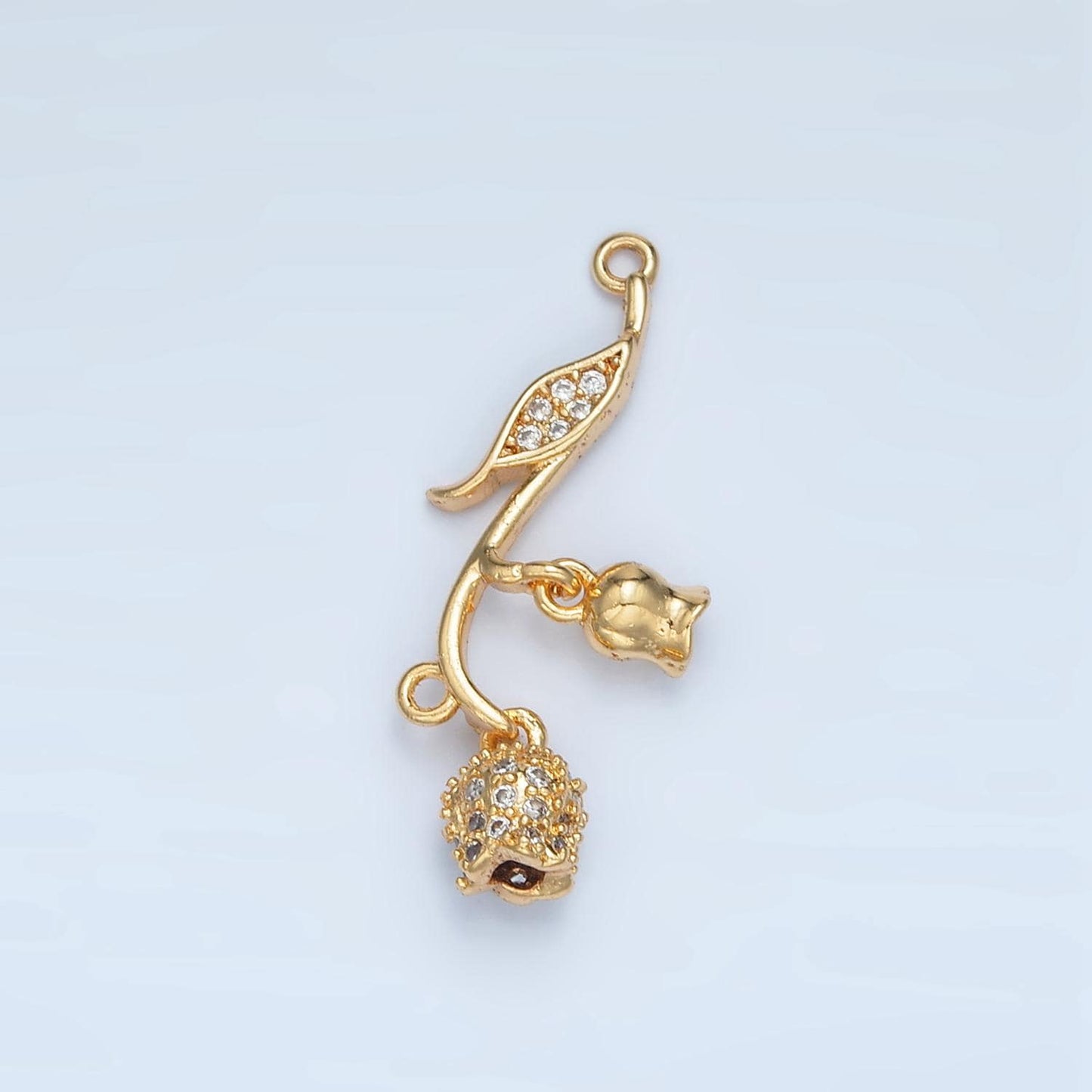 Double Tulip Flower CZ Paved Gold Filled Floral Connector | F-127
