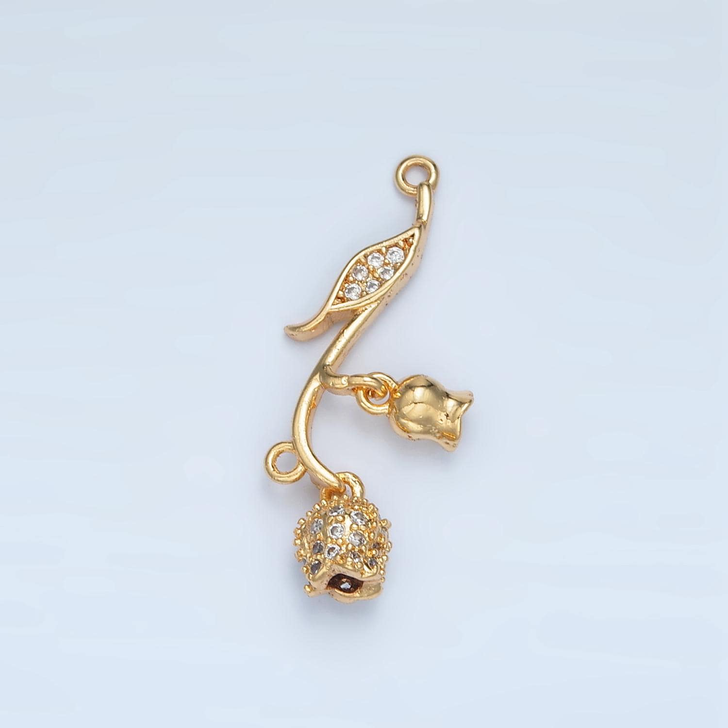 Double Tulip Flower CZ Paved Gold Filled Floral Connector | F-127