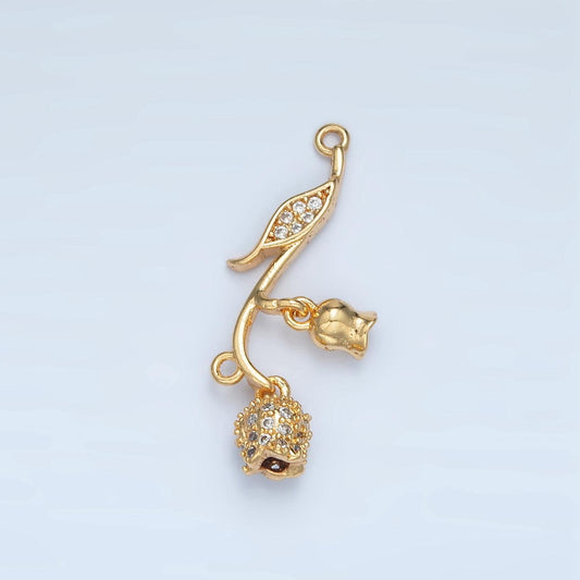 Double Tulip Flower CZ Paved Gold Filled Floral Connector | F-127