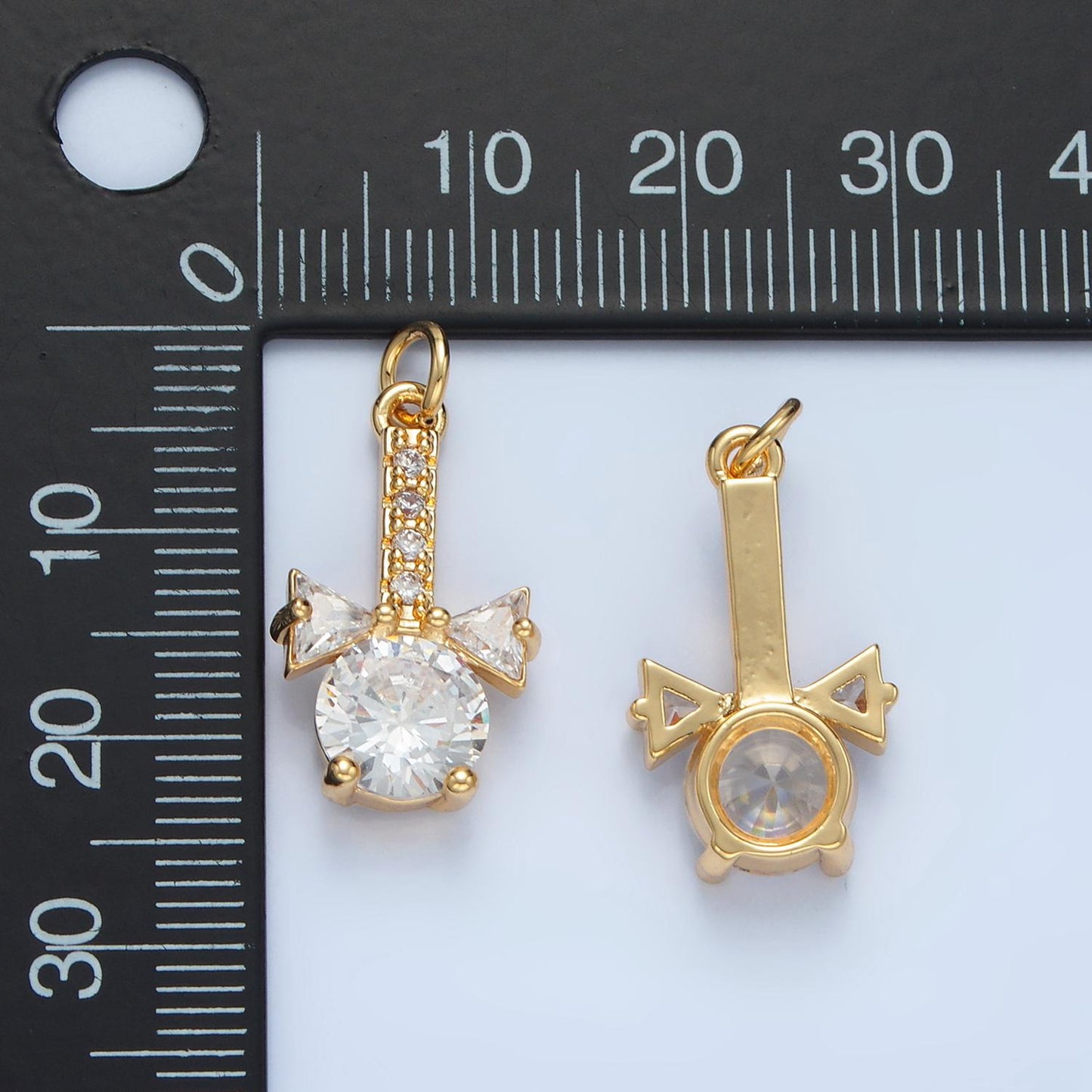 Light Stick w/ Mini Bow CZ Paved Gold Filled Fan-Addicts Mini Charm | X-277