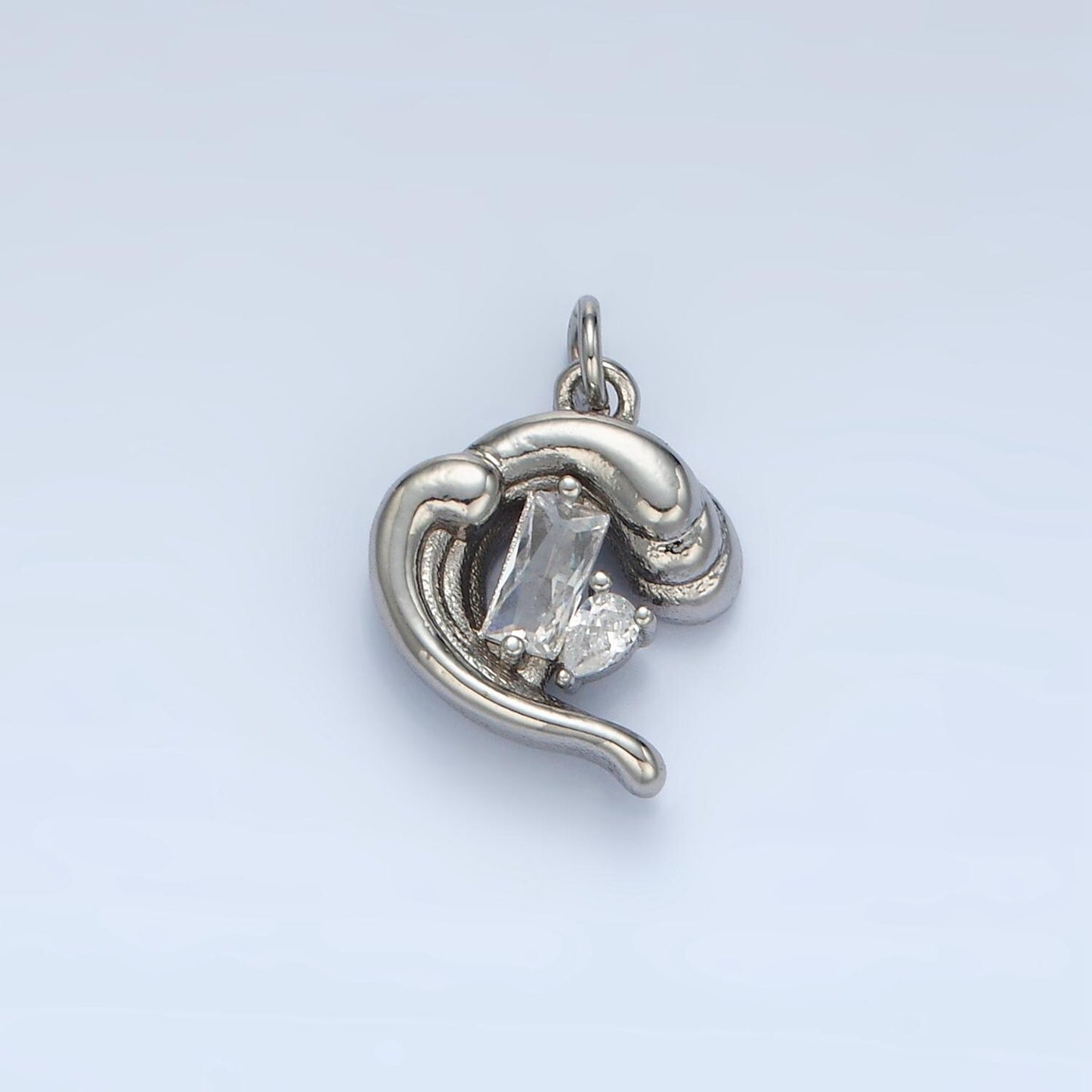 3D Tidal Wave w/ Geometric CZ Gold Filled Ocean Charm in Gold & Silver | E-606