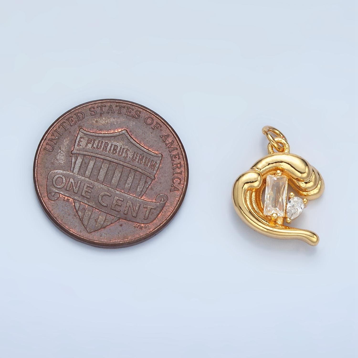 3D Tidal Wave w/ Geometric CZ Gold Filled Ocean Charm in Gold & Silver | E-606