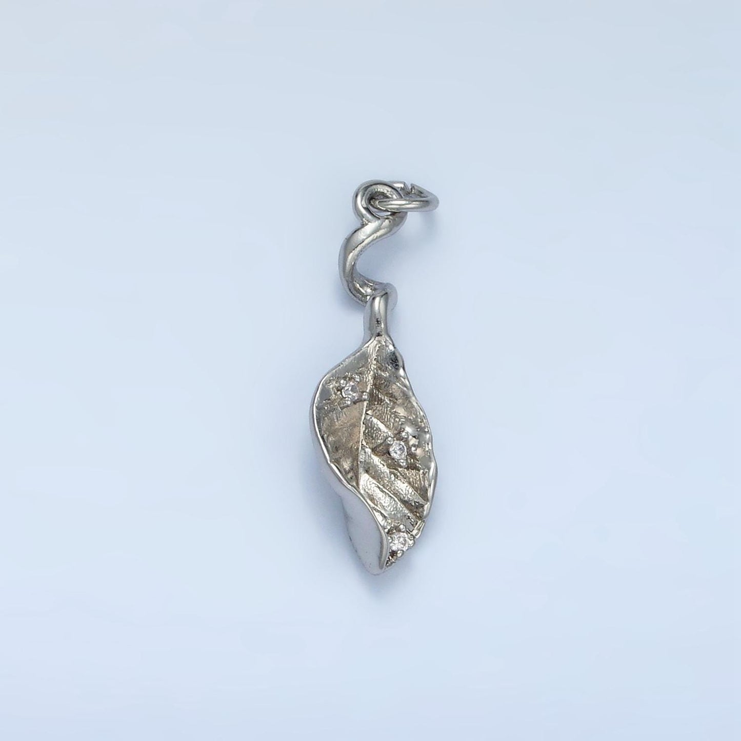 Oval Curved Leaf CZ Paved Nature 24K Gold Filled Charm Gold & Silver | E-382
