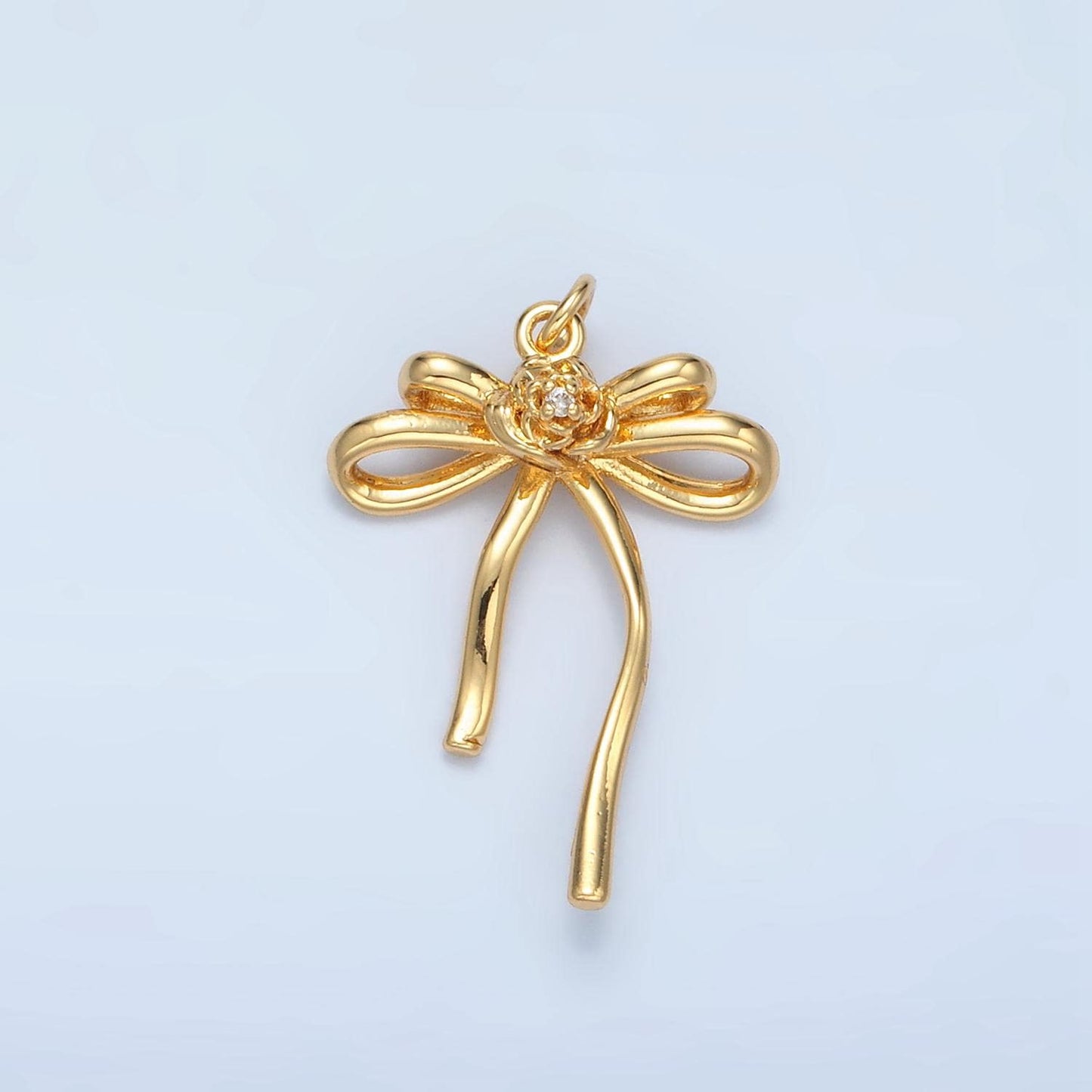 Double Loop Rose CZ Ribbon Bow Charm in Gold & Silver | E-373