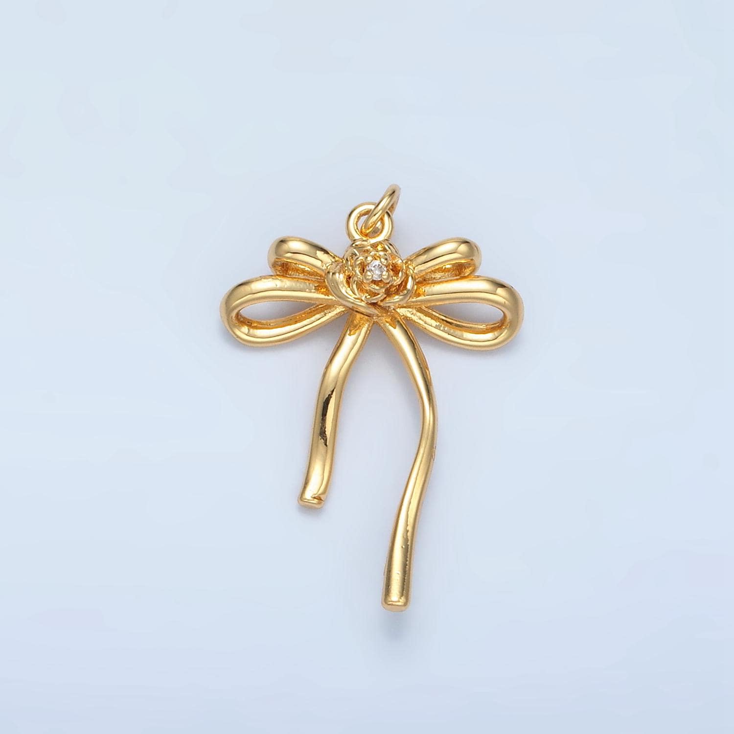 Double Loop Rose CZ Ribbon Bow Charm in Gold & Silver | E-373