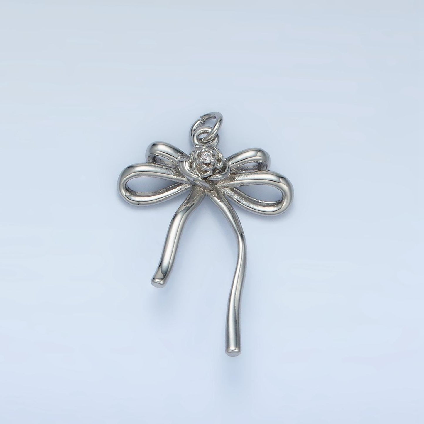Double Loop Rose CZ Ribbon Bow Charm in Gold & Silver | E-373