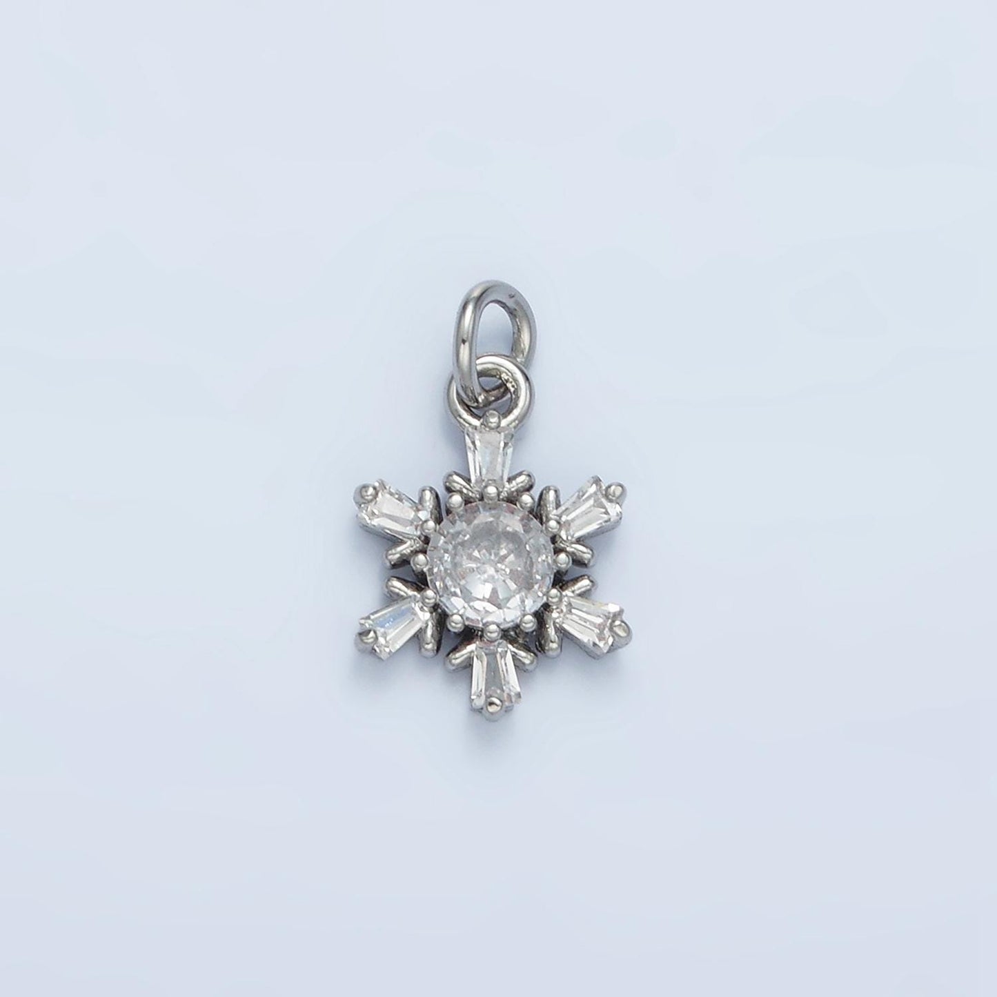 Tiny Silver & Gold Snowflake CZ Paved Winter Charm | E-591